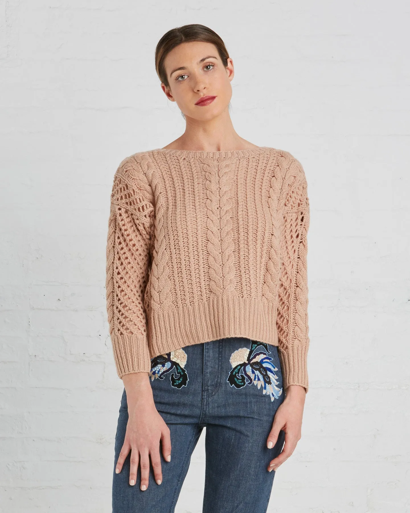 Ryan Roche Cashmere Fisherman's Sweater | Rose