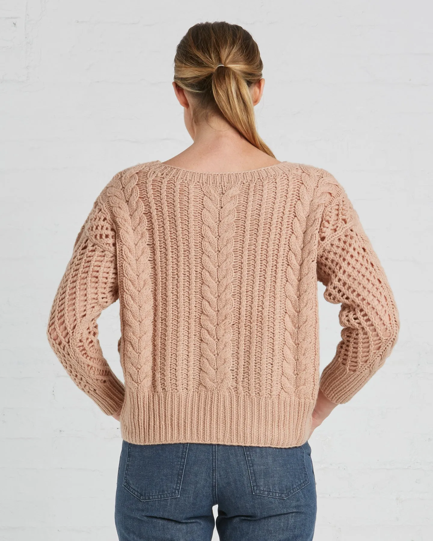 Ryan Roche Cashmere Fisherman's Sweater | Rose