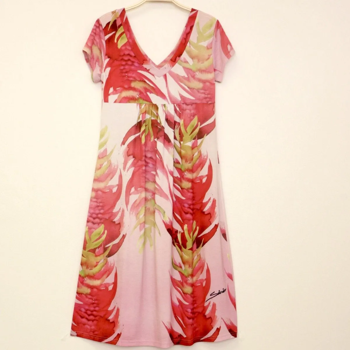 Sabado Design Short Sleeve Swing Dress - Red Torch Ginger on Light Pink