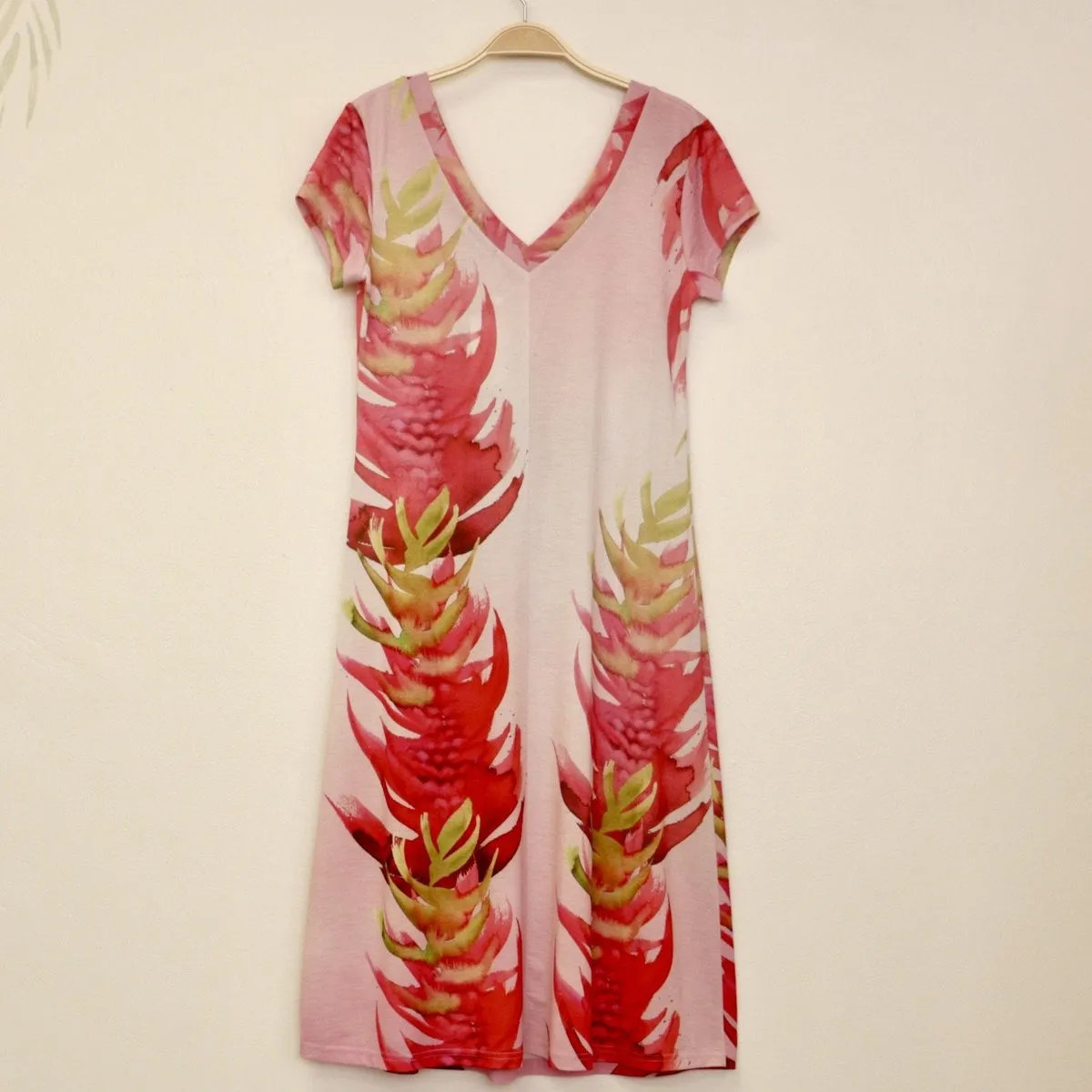 Sabado Design Short Sleeve Swing Dress - Red Torch Ginger on Light Pink