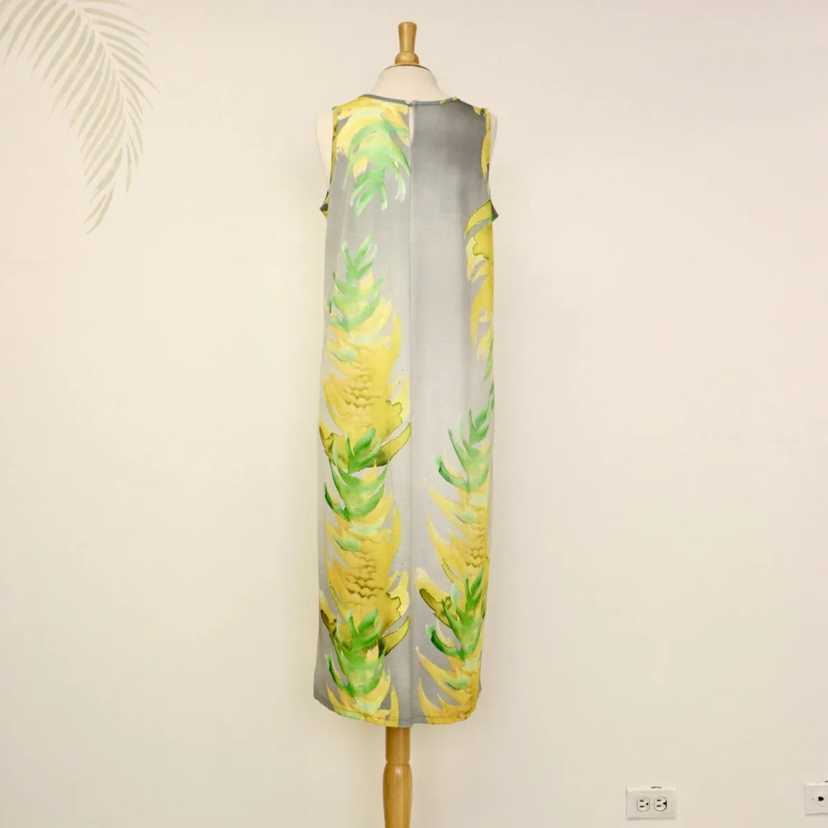 Sabado Design Sleeveless A Line Dress, Yellow Torch Ginger on Gray