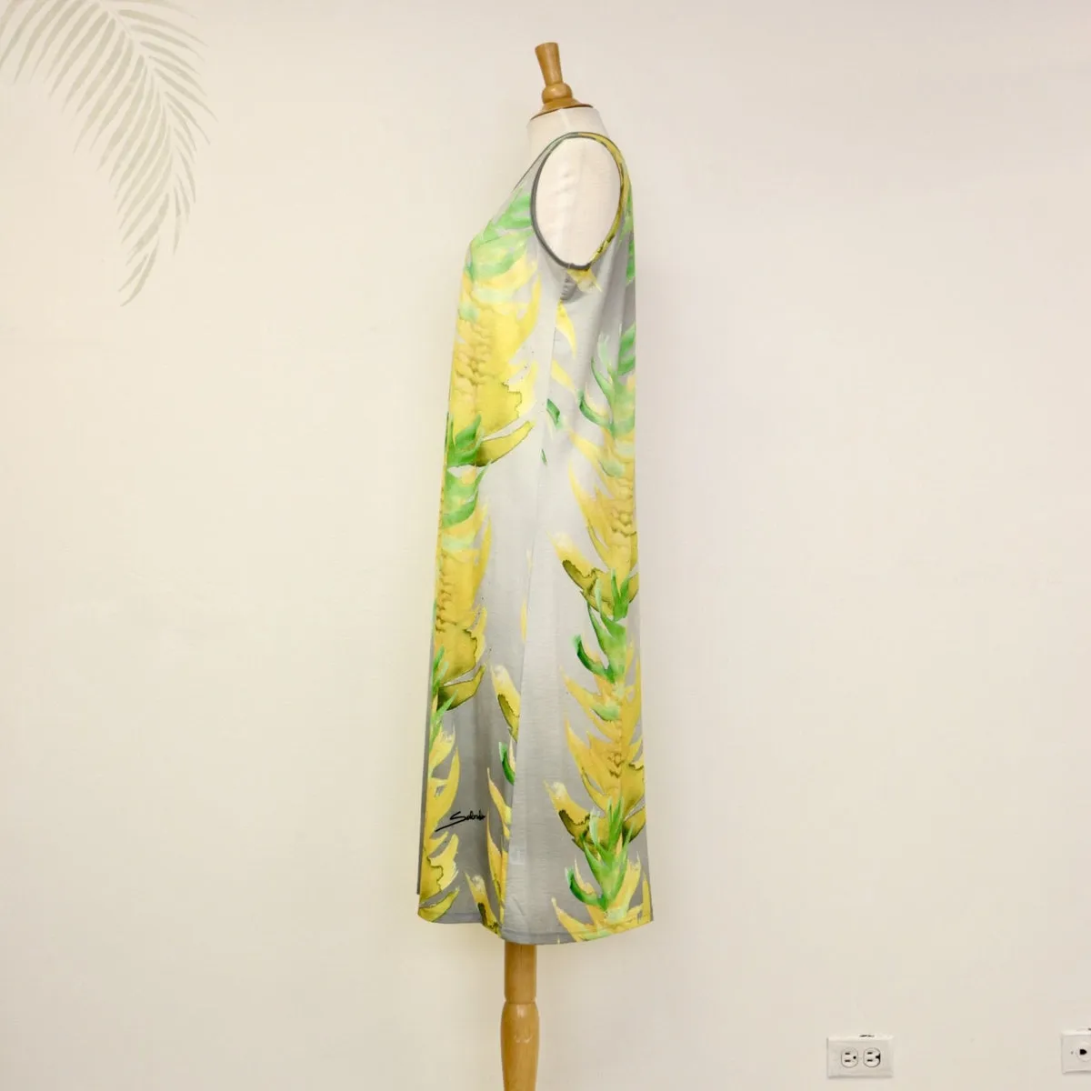 Sabado Design Sleeveless A Line Dress, Yellow Torch Ginger on Gray