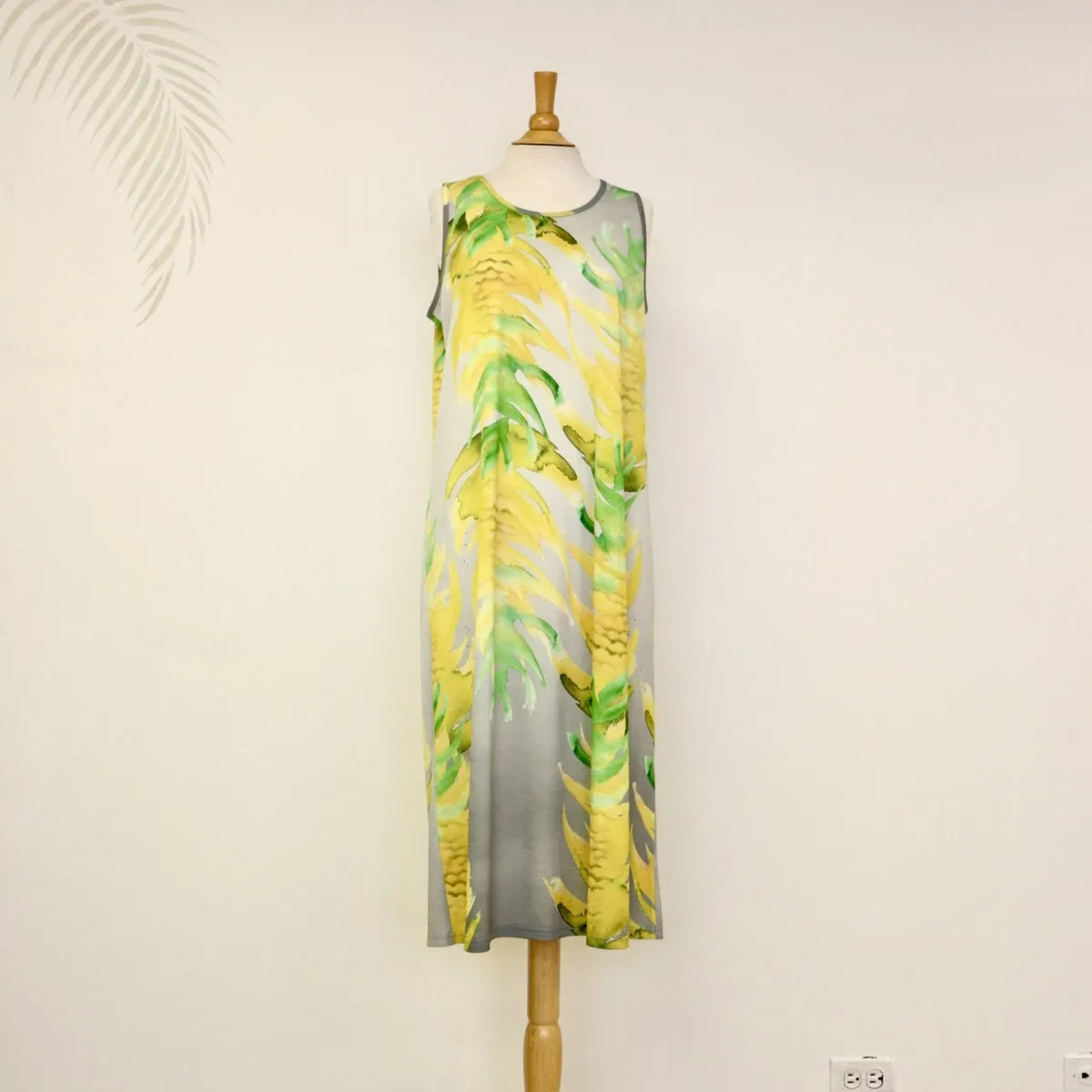 Sabado Design Sleeveless A Line Dress, Yellow Torch Ginger on Gray