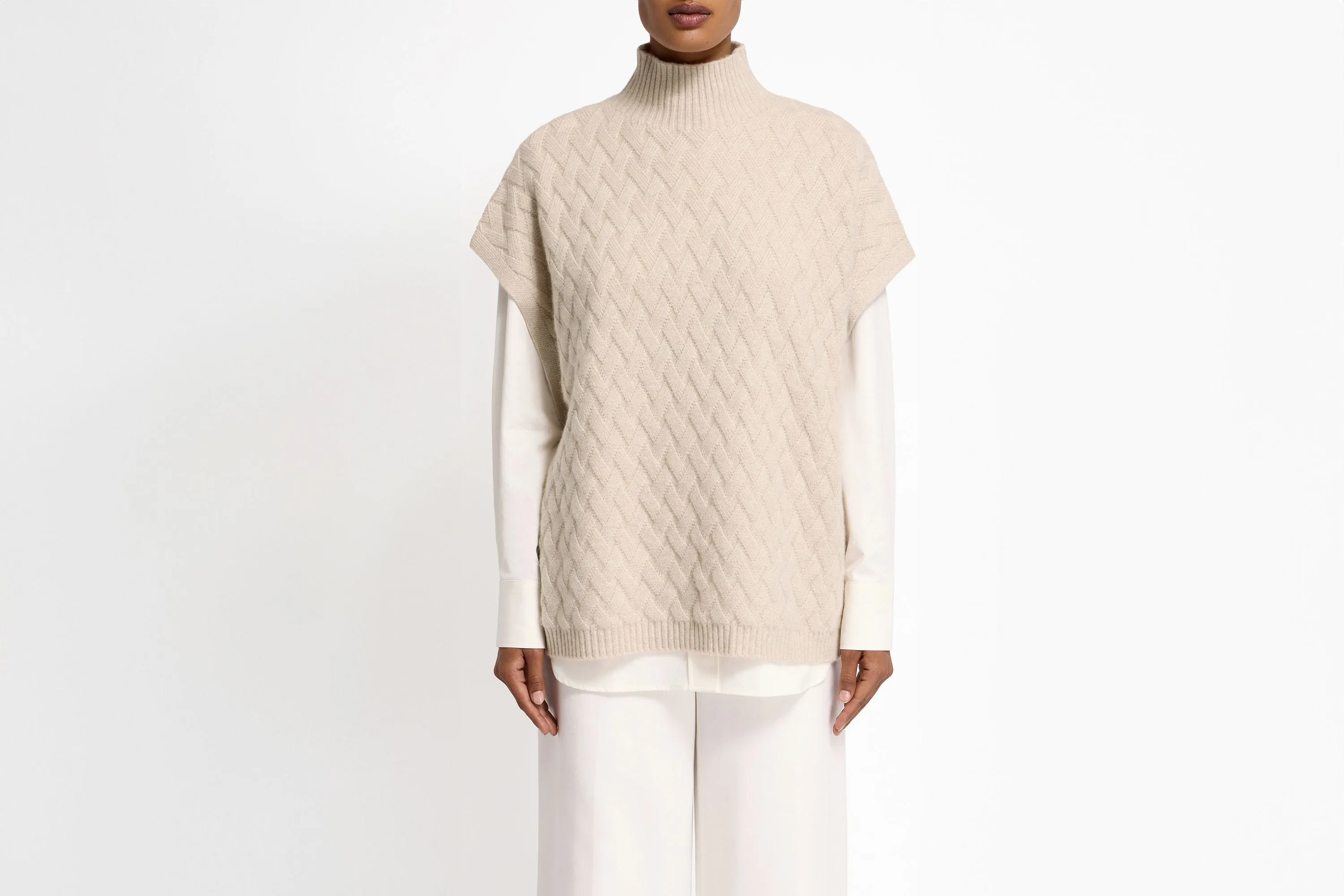 Sanday Cable Knit Pure Cashmere Poncho - Wheat