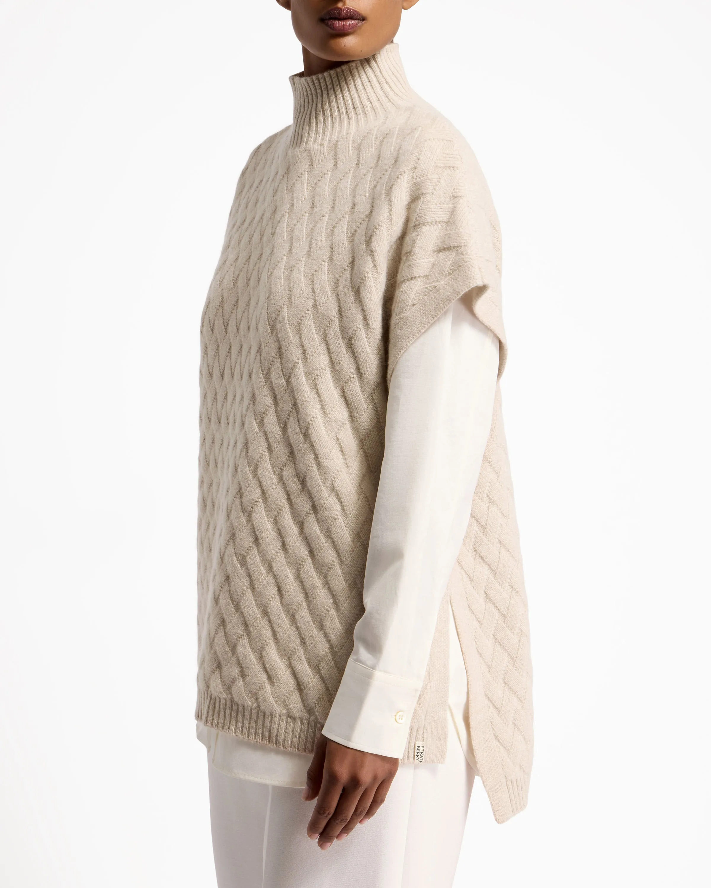 Sanday Cable Knit Pure Cashmere Poncho - Wheat