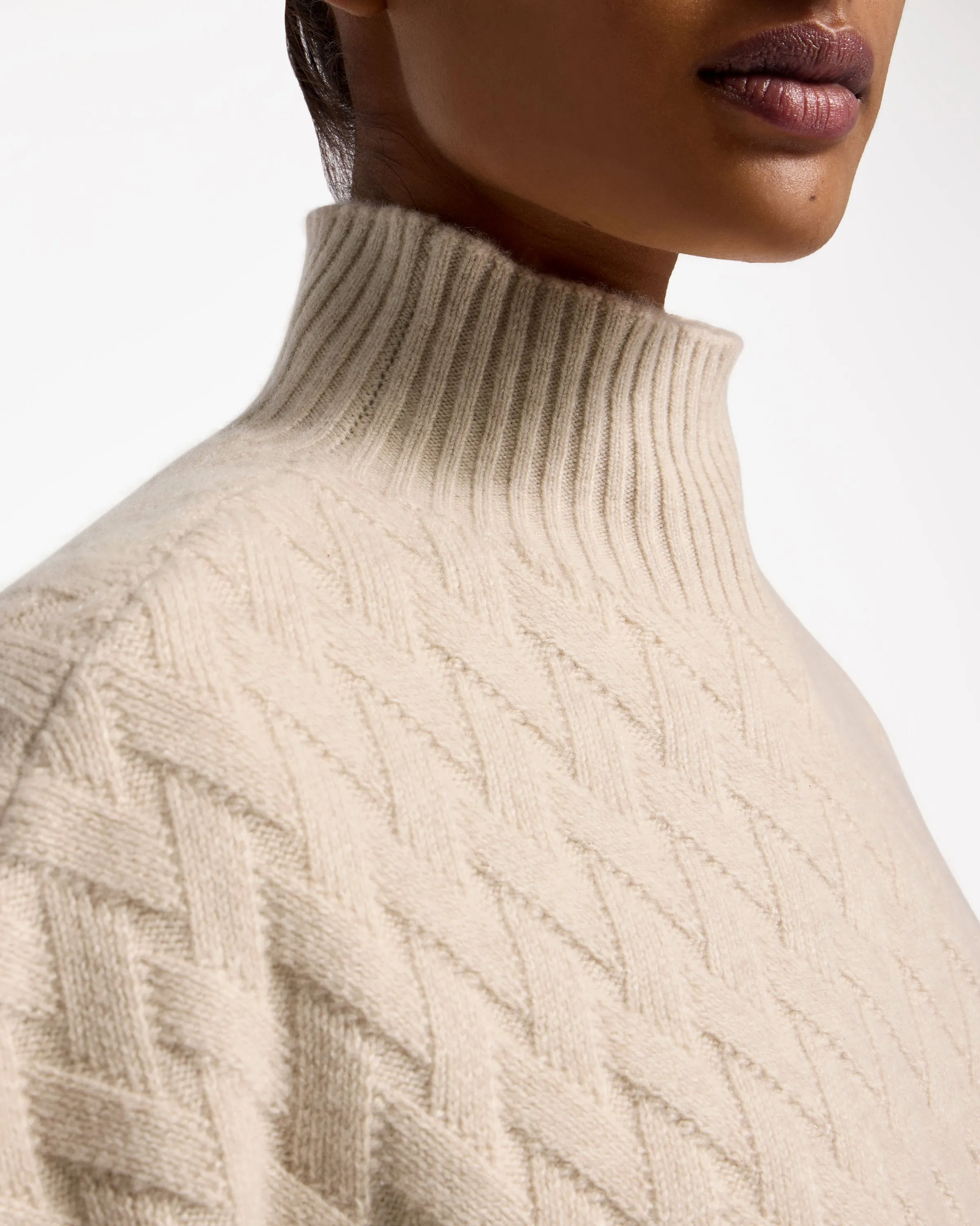 Sanday Cable Knit Pure Cashmere Poncho - Wheat