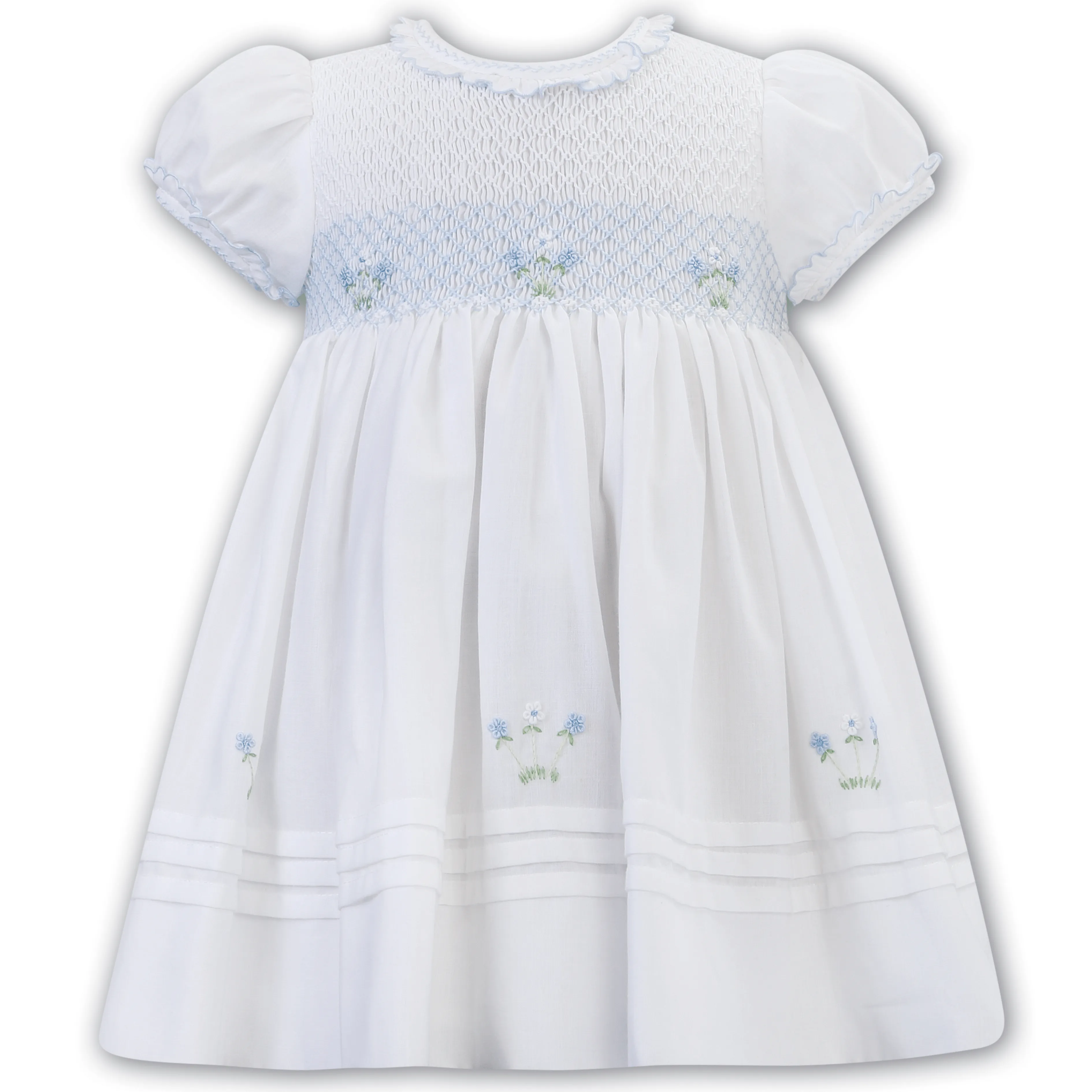 SARAH LOUISE - Flower Embroidered Smock Dress - Blue