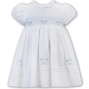 SARAH LOUISE - Flower Embroidered Smock Dress - Blue