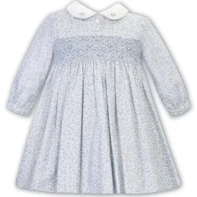 SARAH LOUISE -  Smocked Peter Pan Collar Floral Print Dress - Blue