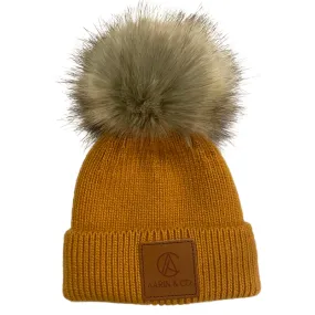 Satin Lined Pom Knit Beanie-Apricot