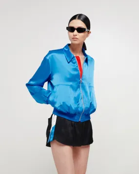 Satin Parachute Bomber Jacket - Retro Blue