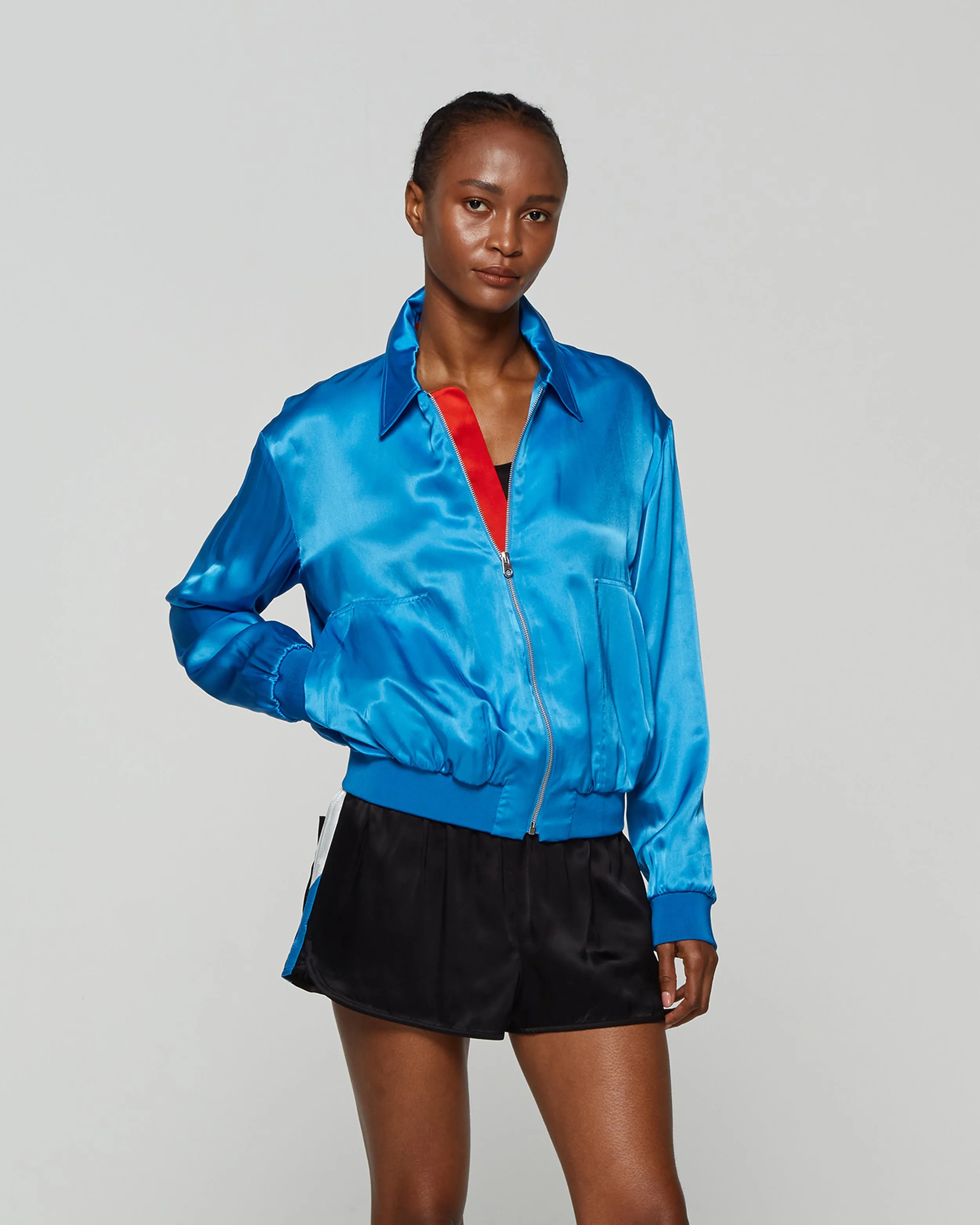 Satin Parachute Bomber Jacket - Retro Blue