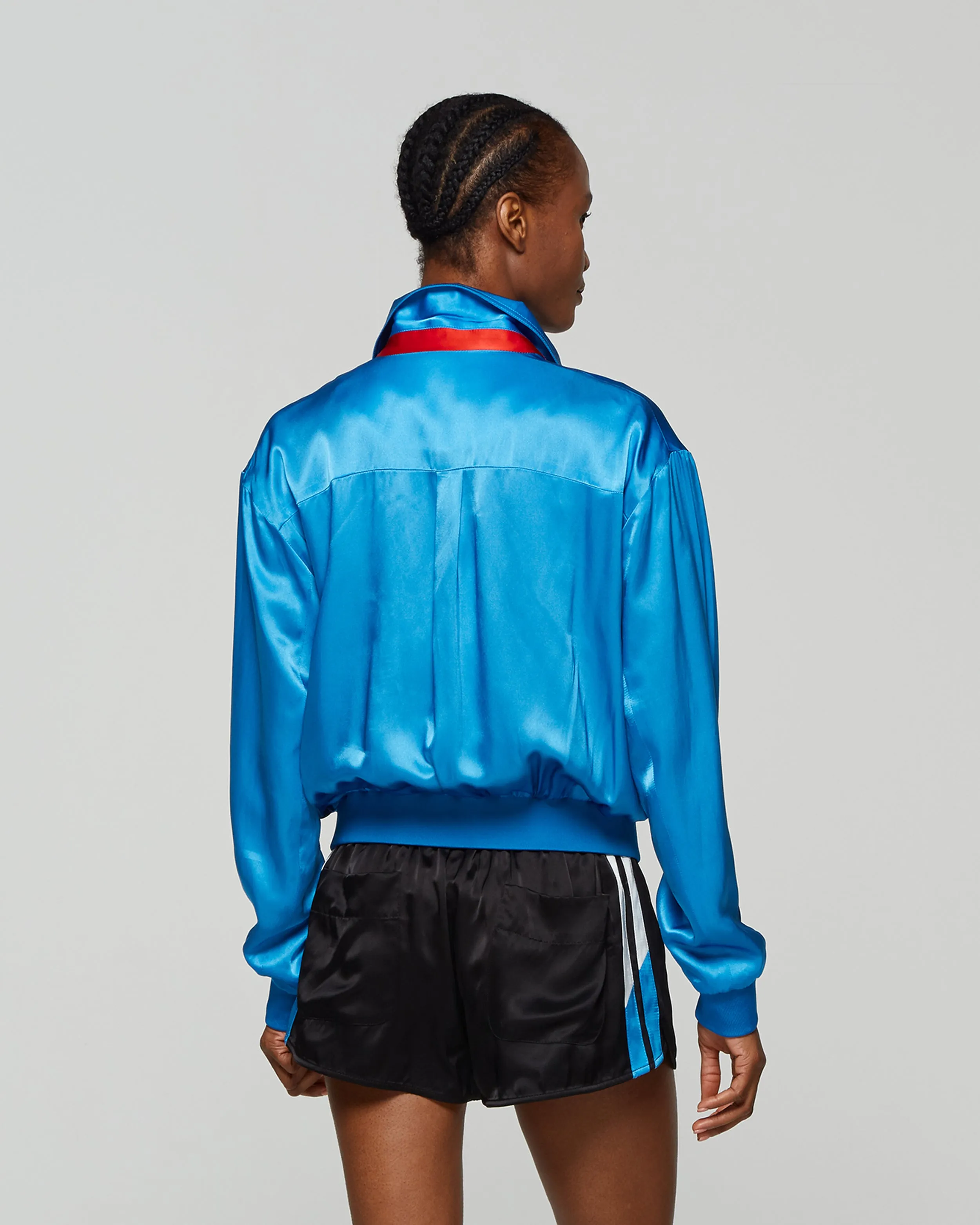 Satin Parachute Bomber Jacket - Retro Blue