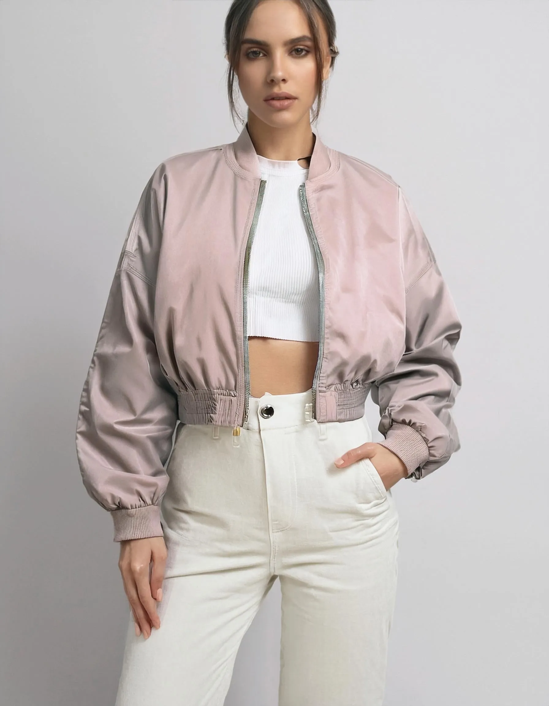 Satin Rose Bomber Jacket