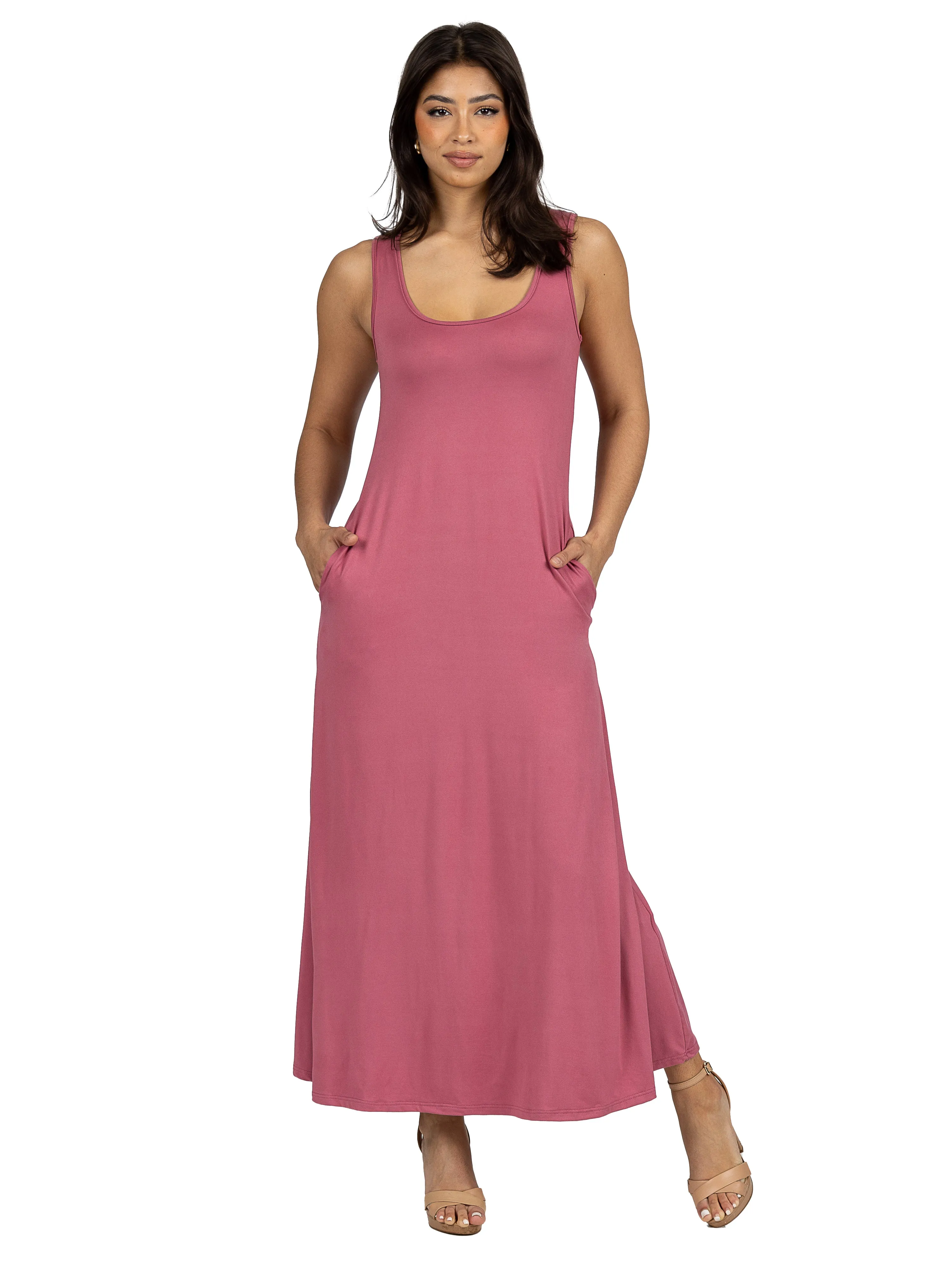 Scoop Neck Sleeveless Maxi Dress with Pockets