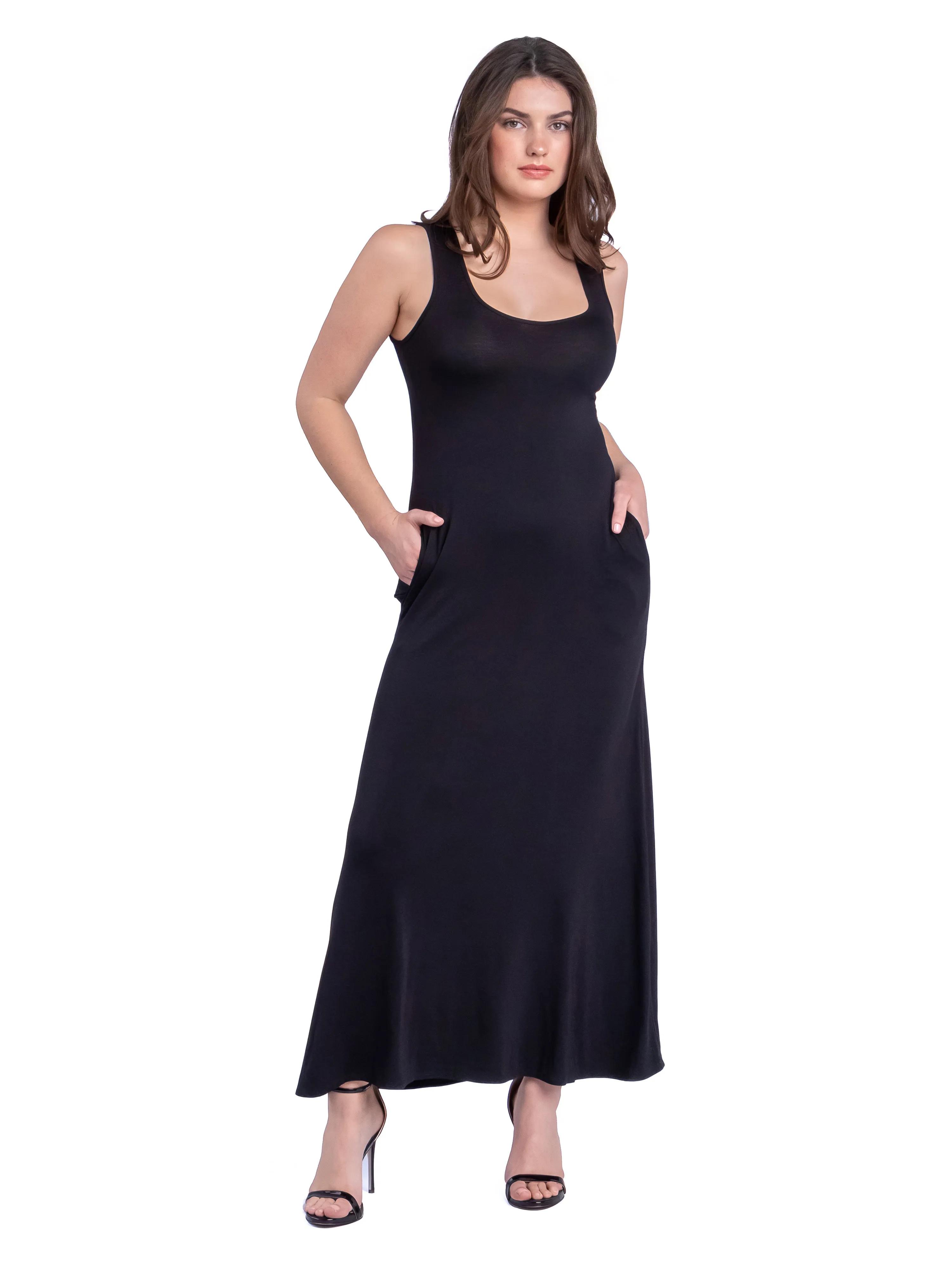 Scoop Neck Sleeveless Maxi Dress with Pockets