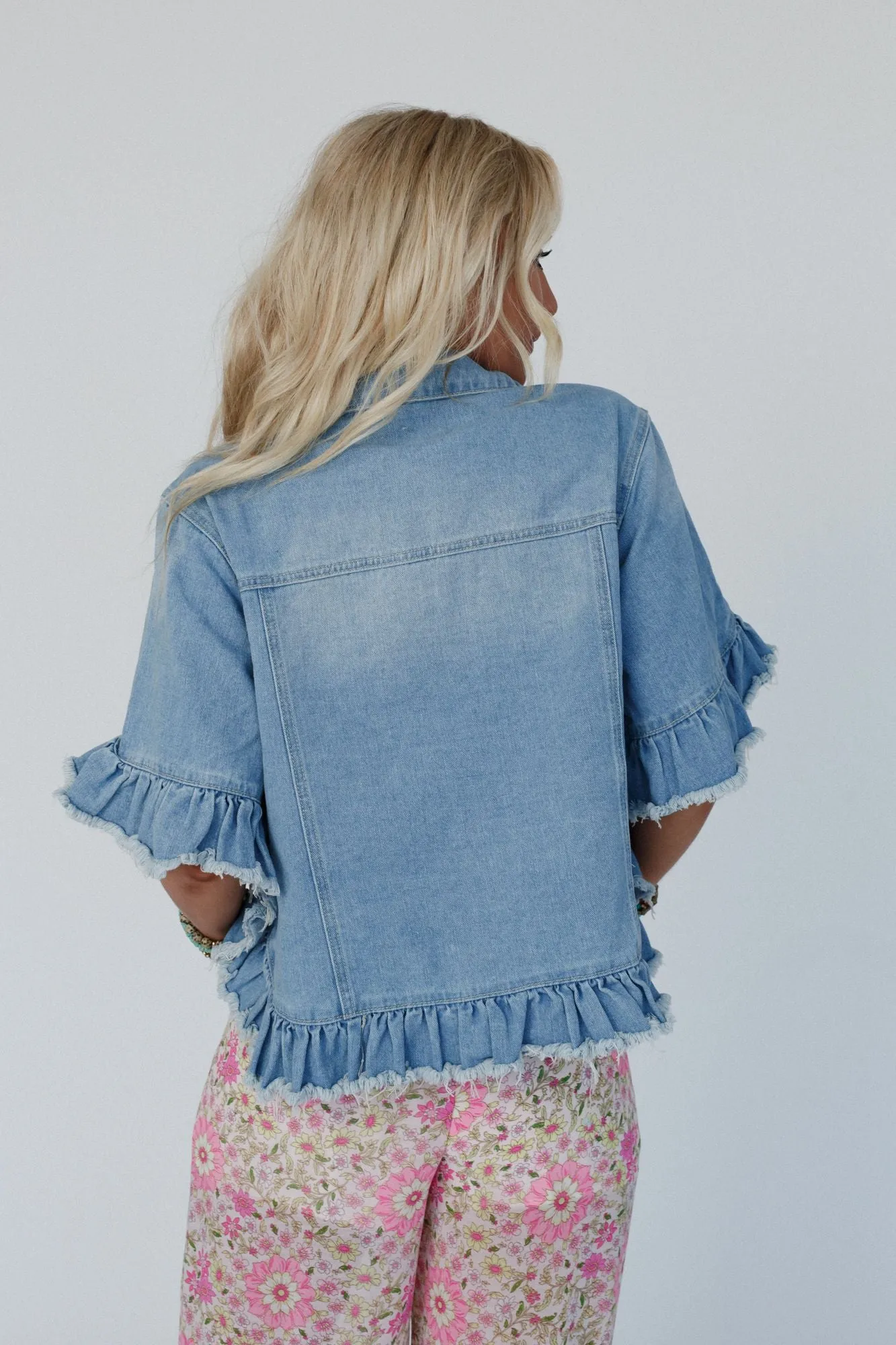 Scottie Ruffle Denim Jacket - Light Denim