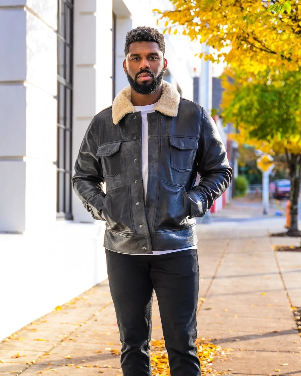 Shearling Collar Trucker Jacket | Responsible Leather