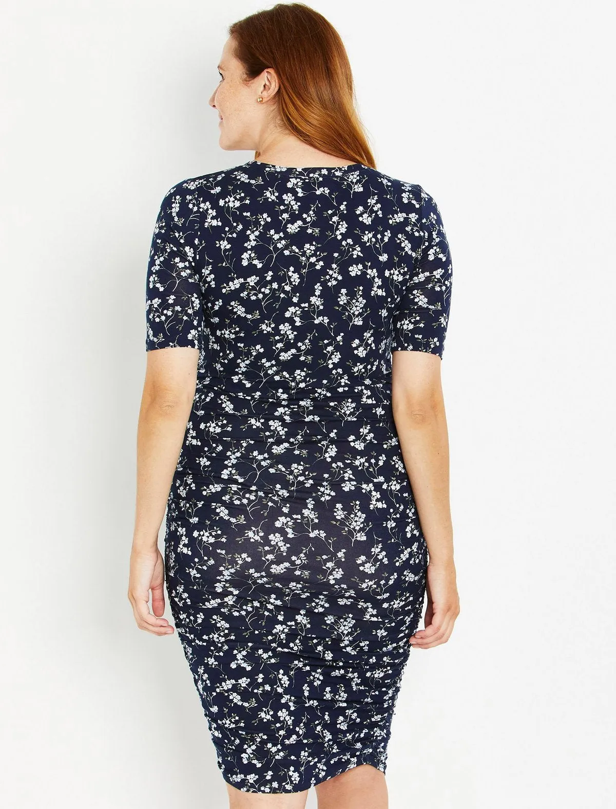 Side Ruched Maternity Dress in Navy Floral