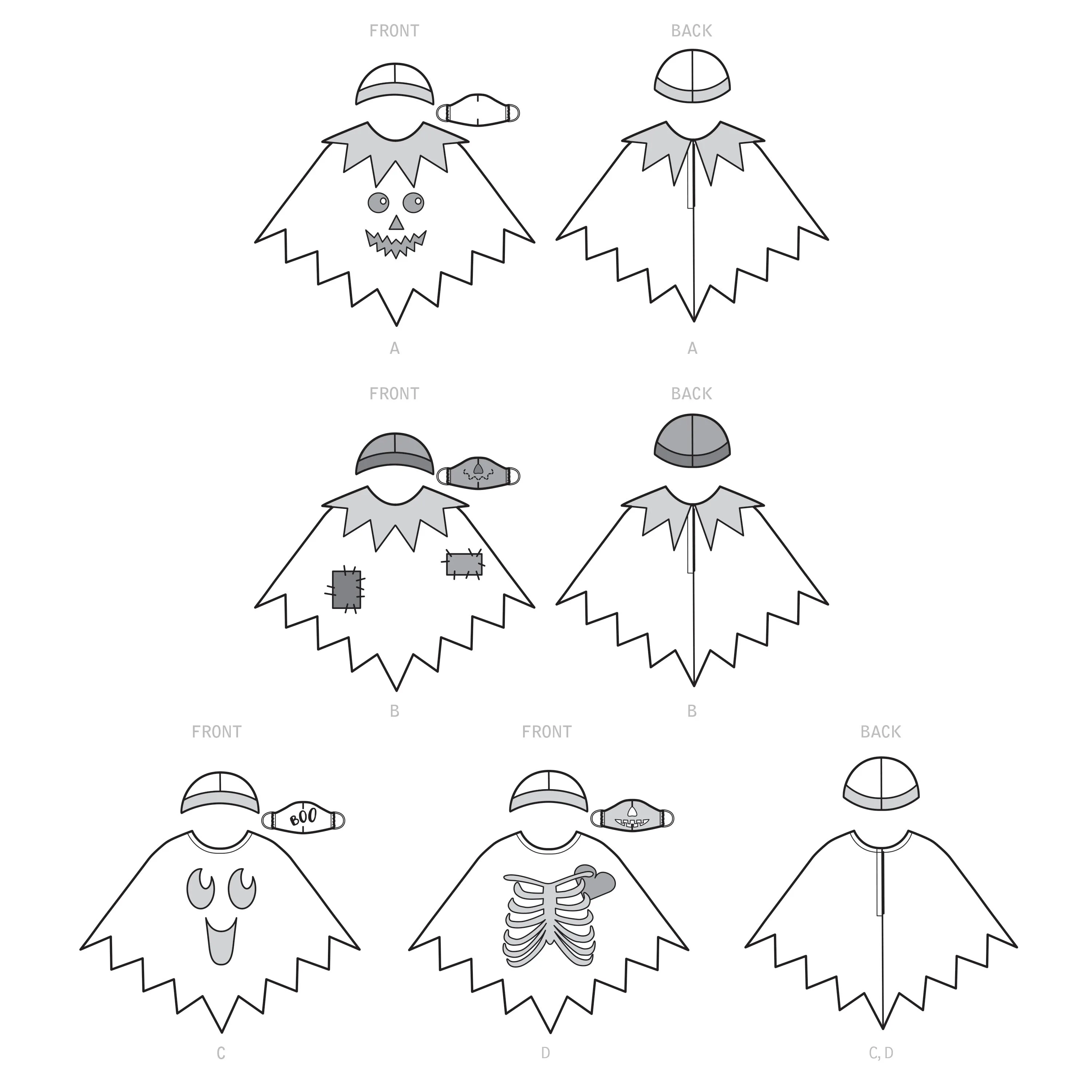 Simplicity Sewing Pattern S9351 Children's Poncho Costumes, Hats and Face Masks