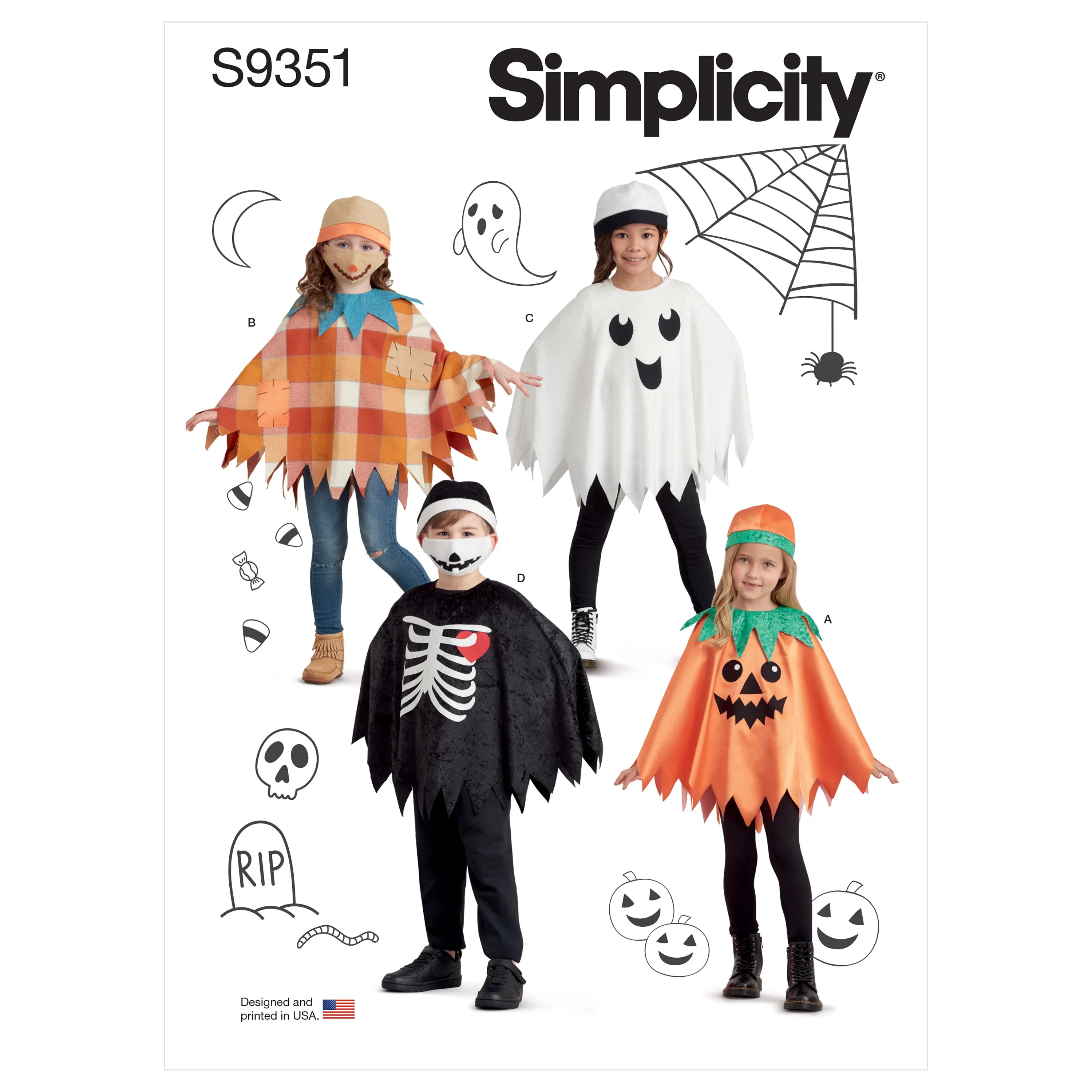 Simplicity Sewing Pattern S9351 Children's Poncho Costumes, Hats and Face Masks