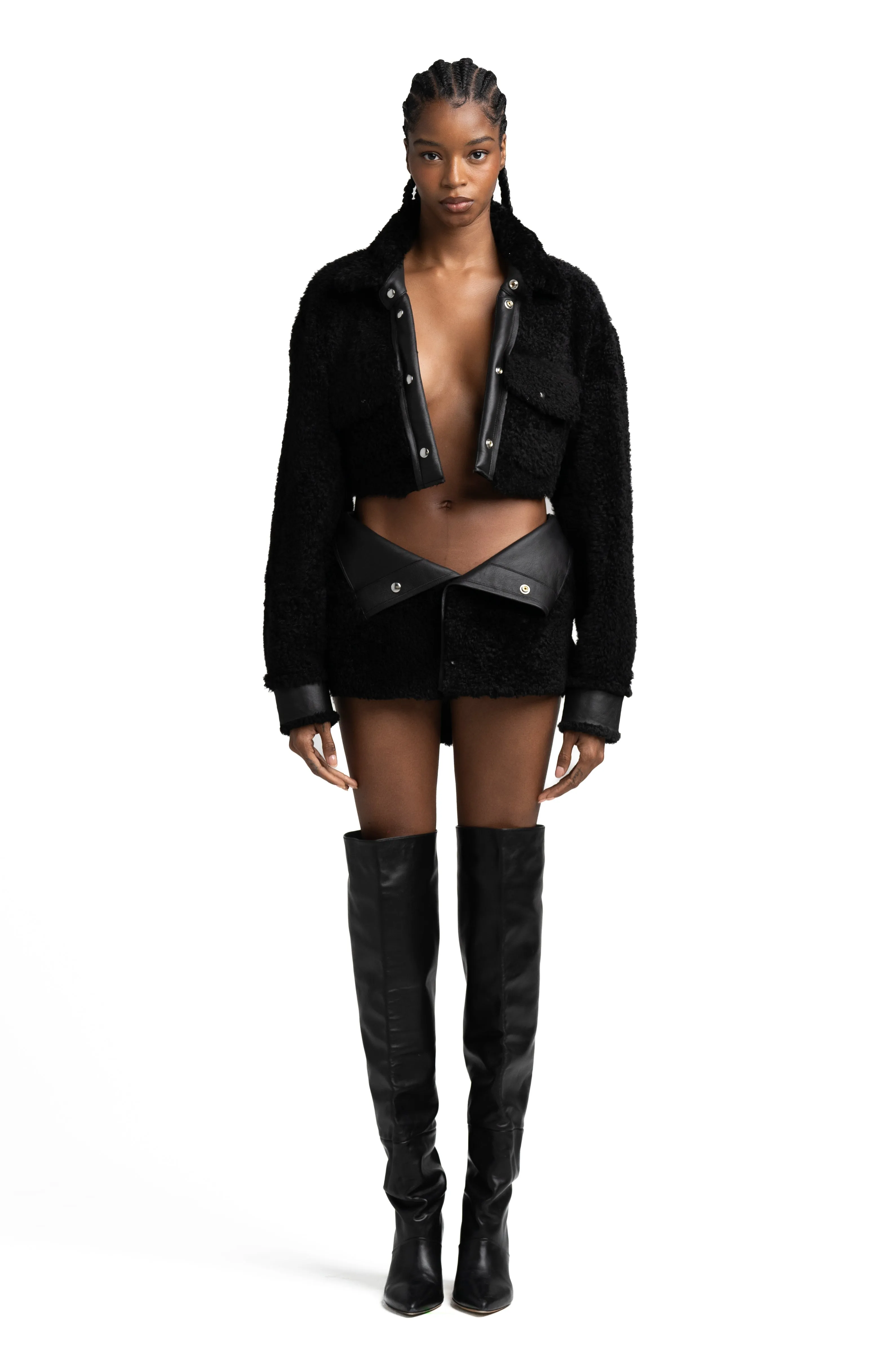 SMV X IRO BLACK SHEARLING LEATHER CROP JACKET