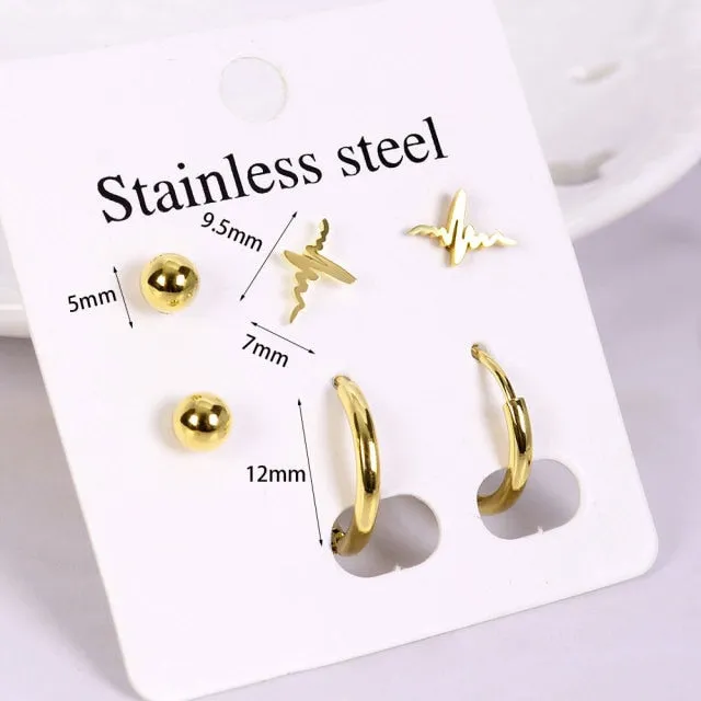 Stainless Steel Earrings Small Cute Butterfly Star Moon Heart Stud Earrings Set Punk Piercing Earing Women's Minimalist Jewelry