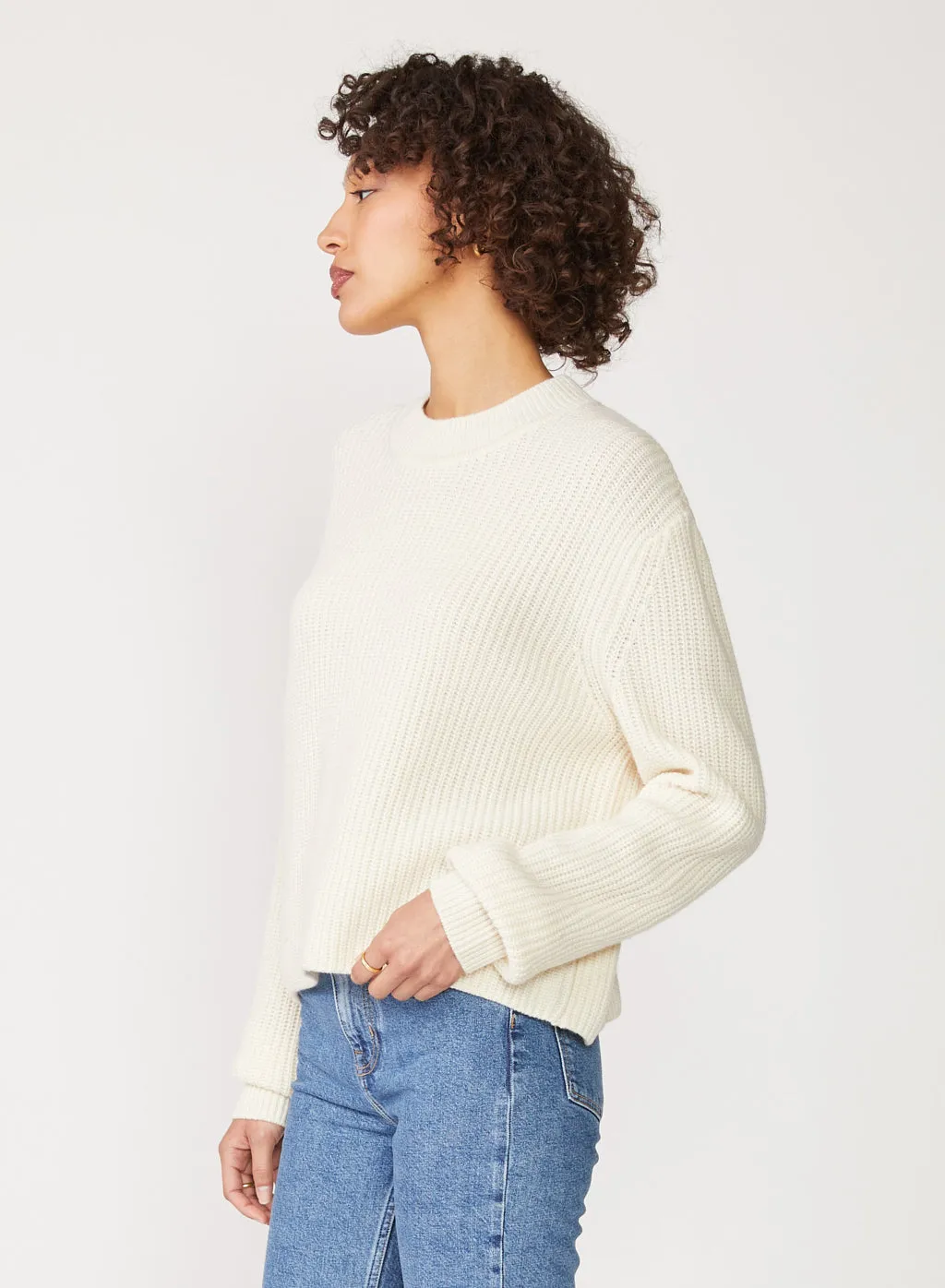 Stateside Ribbed Cashmere Tall Collar Sweater in Cream