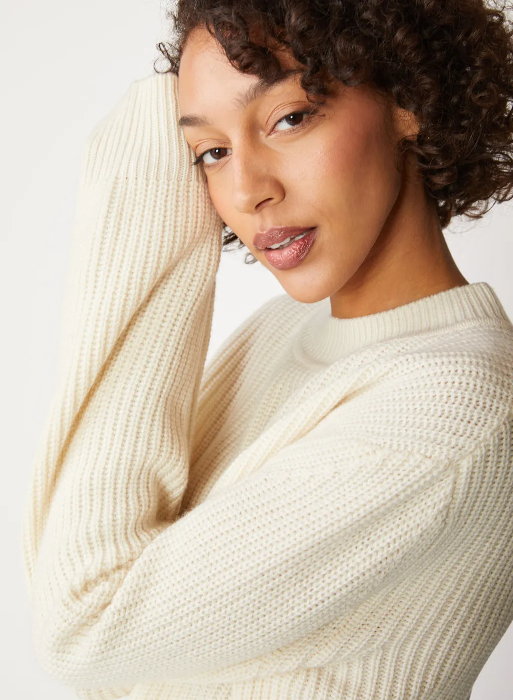 Stateside Ribbed Cashmere Tall Collar Sweater in Cream