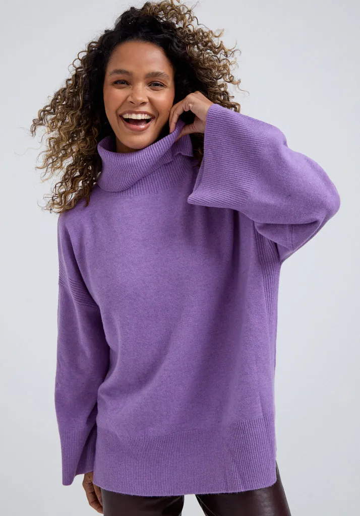 Stella Roll Neck Jumper In Purple