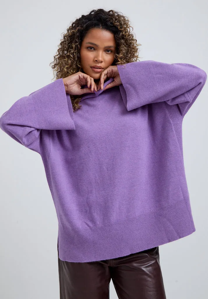 Stella Roll Neck Jumper In Purple