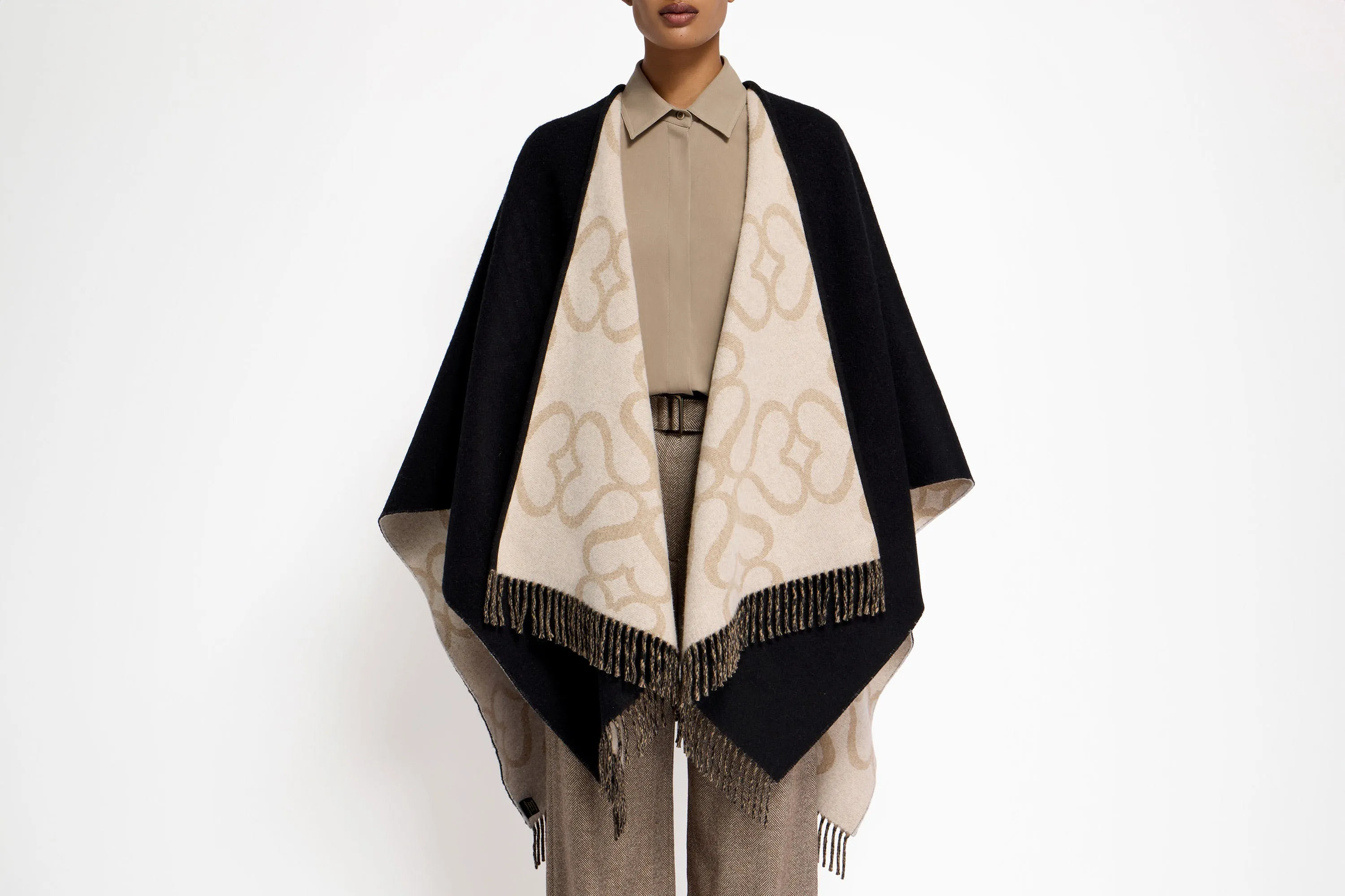 Strathberry Monogram Reversible Cape - Black/Camel/Vanilla