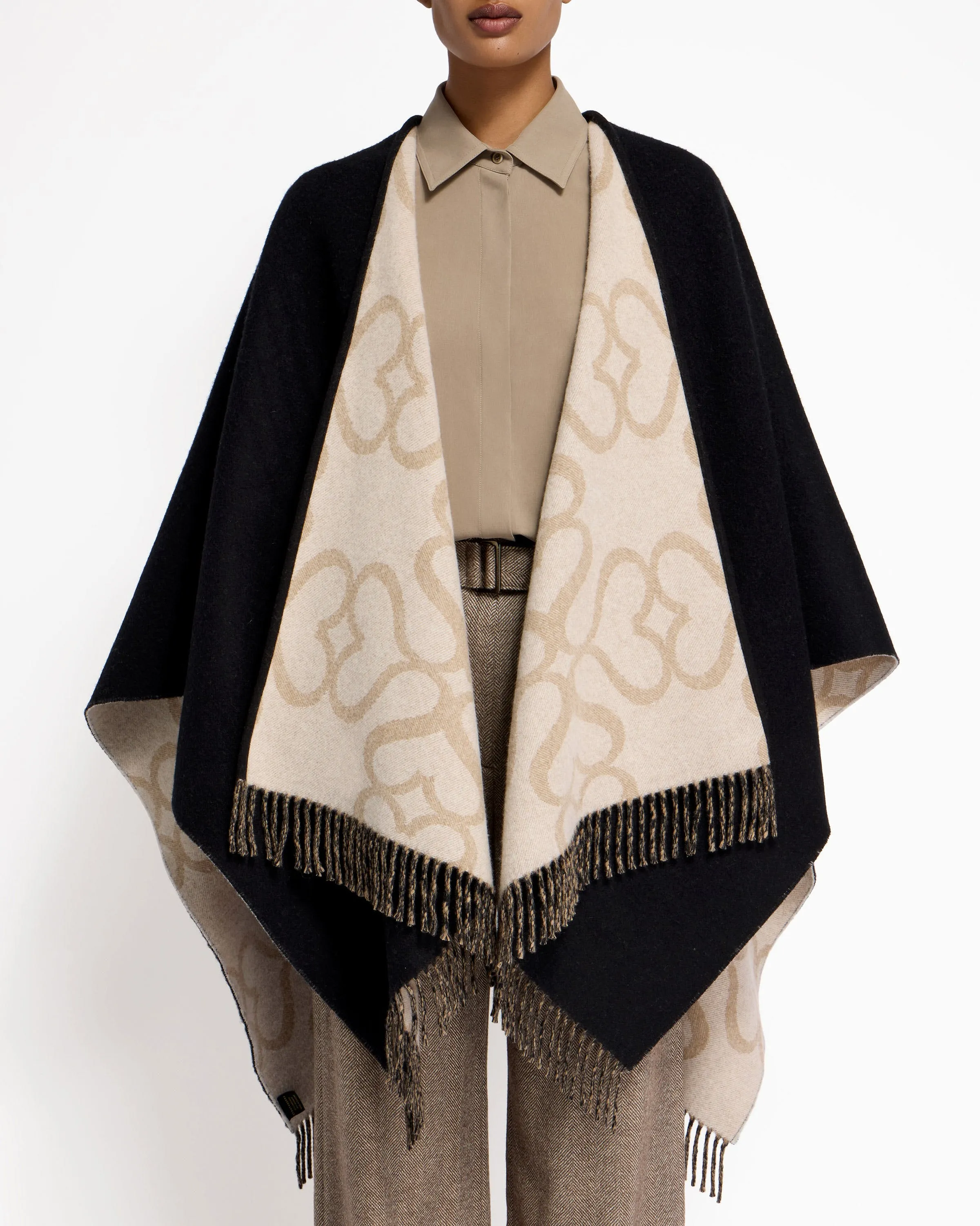 Strathberry Monogram Reversible Cape - Black/Camel/Vanilla