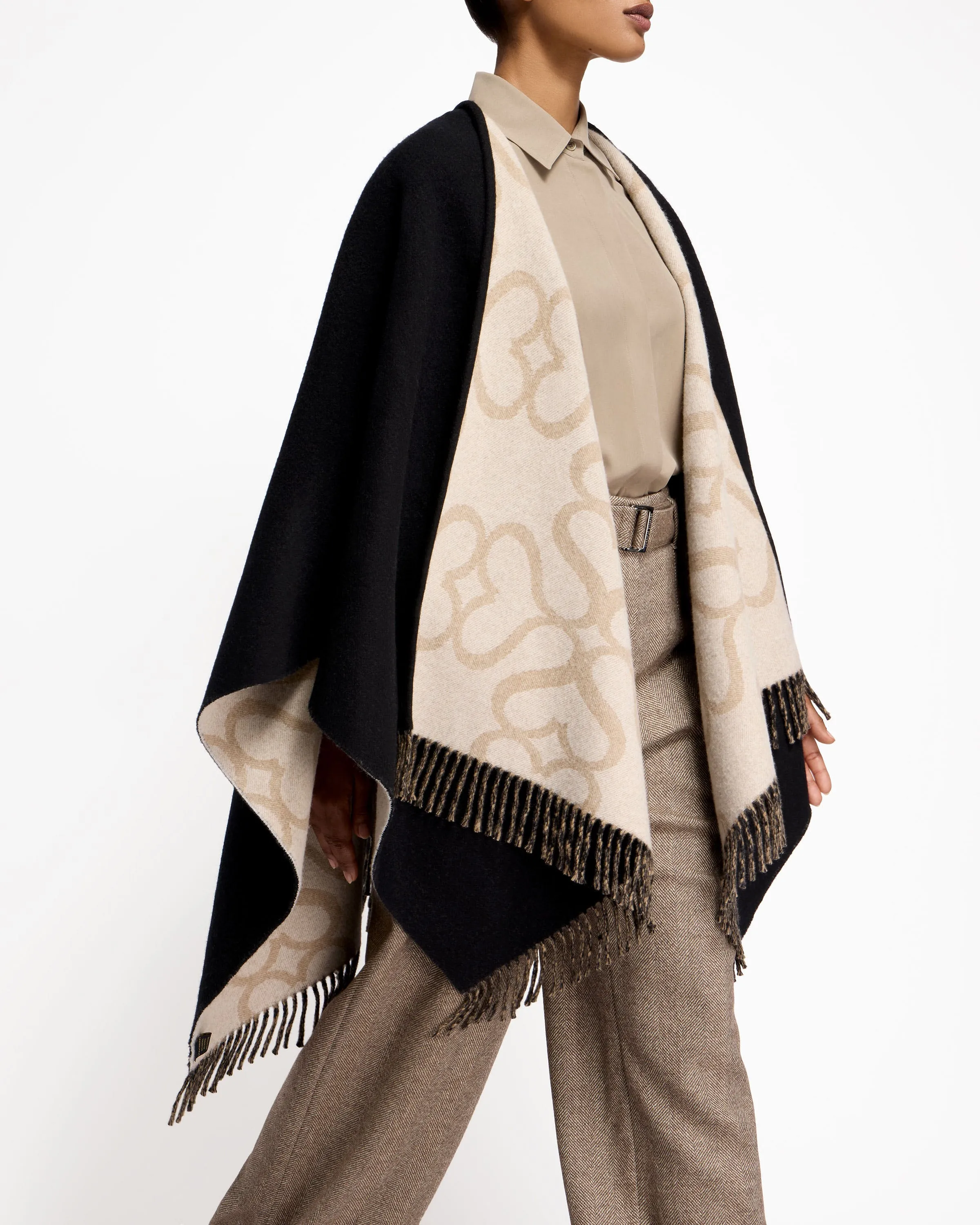 Strathberry Monogram Reversible Cape - Black/Camel/Vanilla