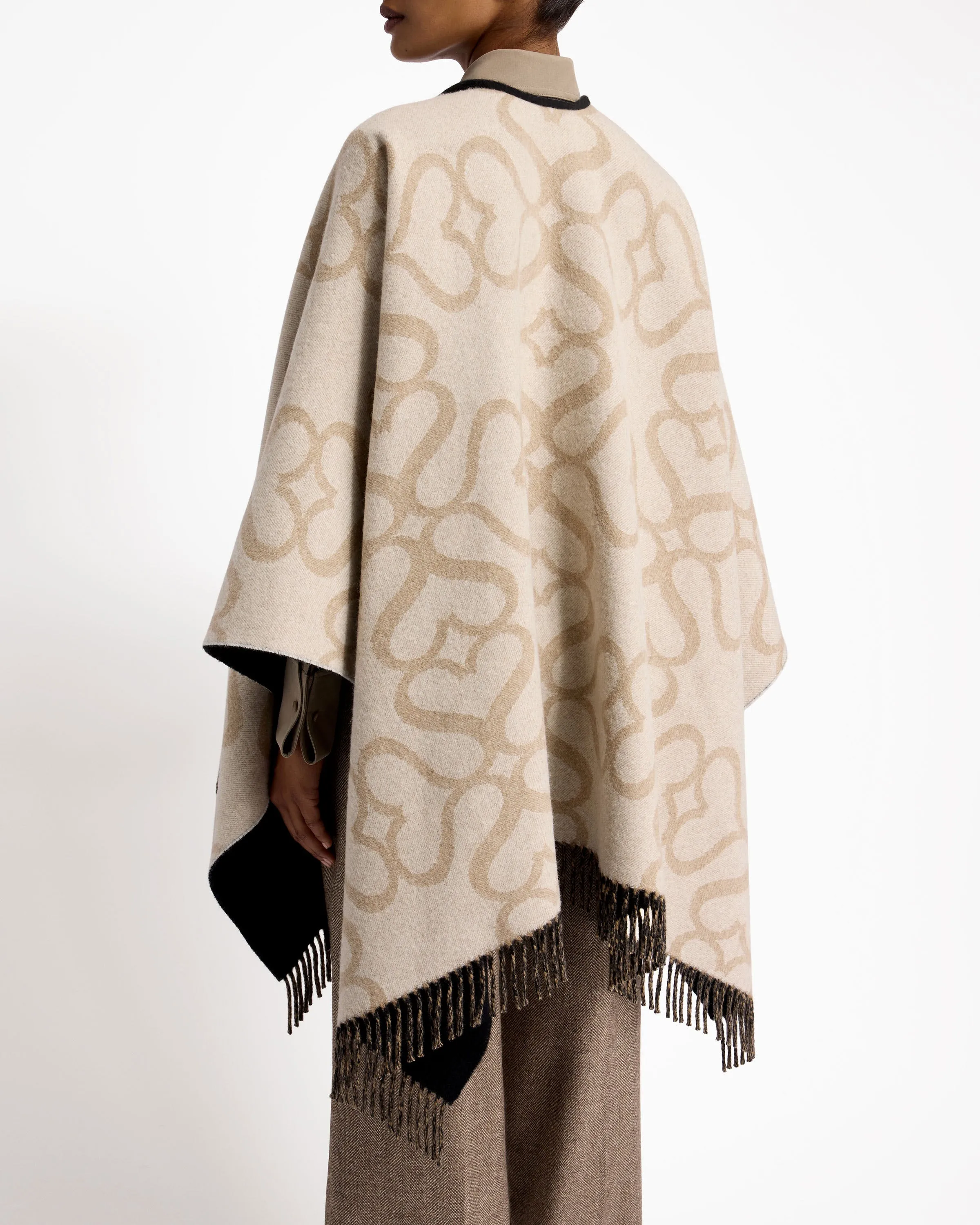 Strathberry Monogram Reversible Cape - Black/Camel/Vanilla