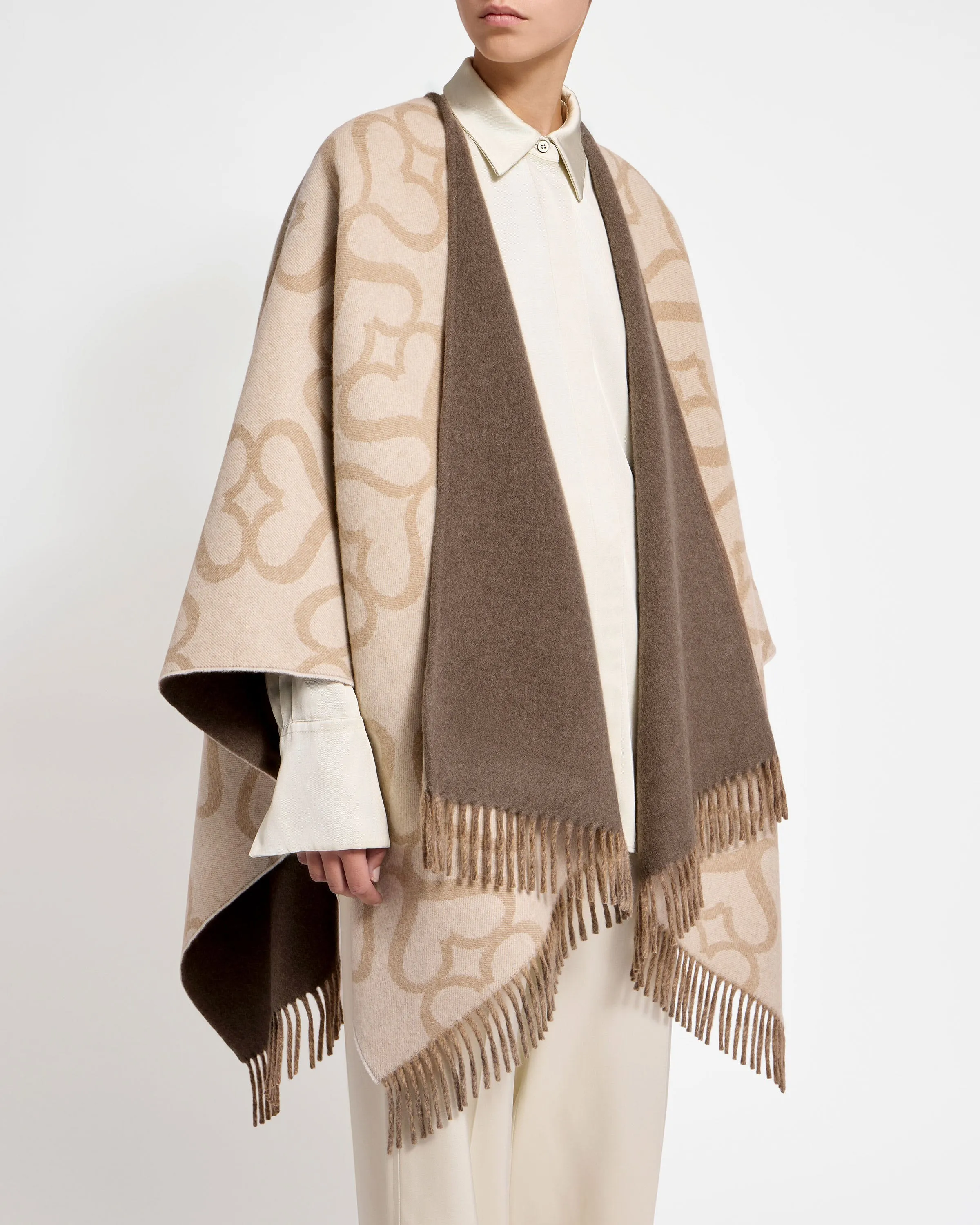 Strathberry Monogram Reversible Cape - Coffee Jacquard