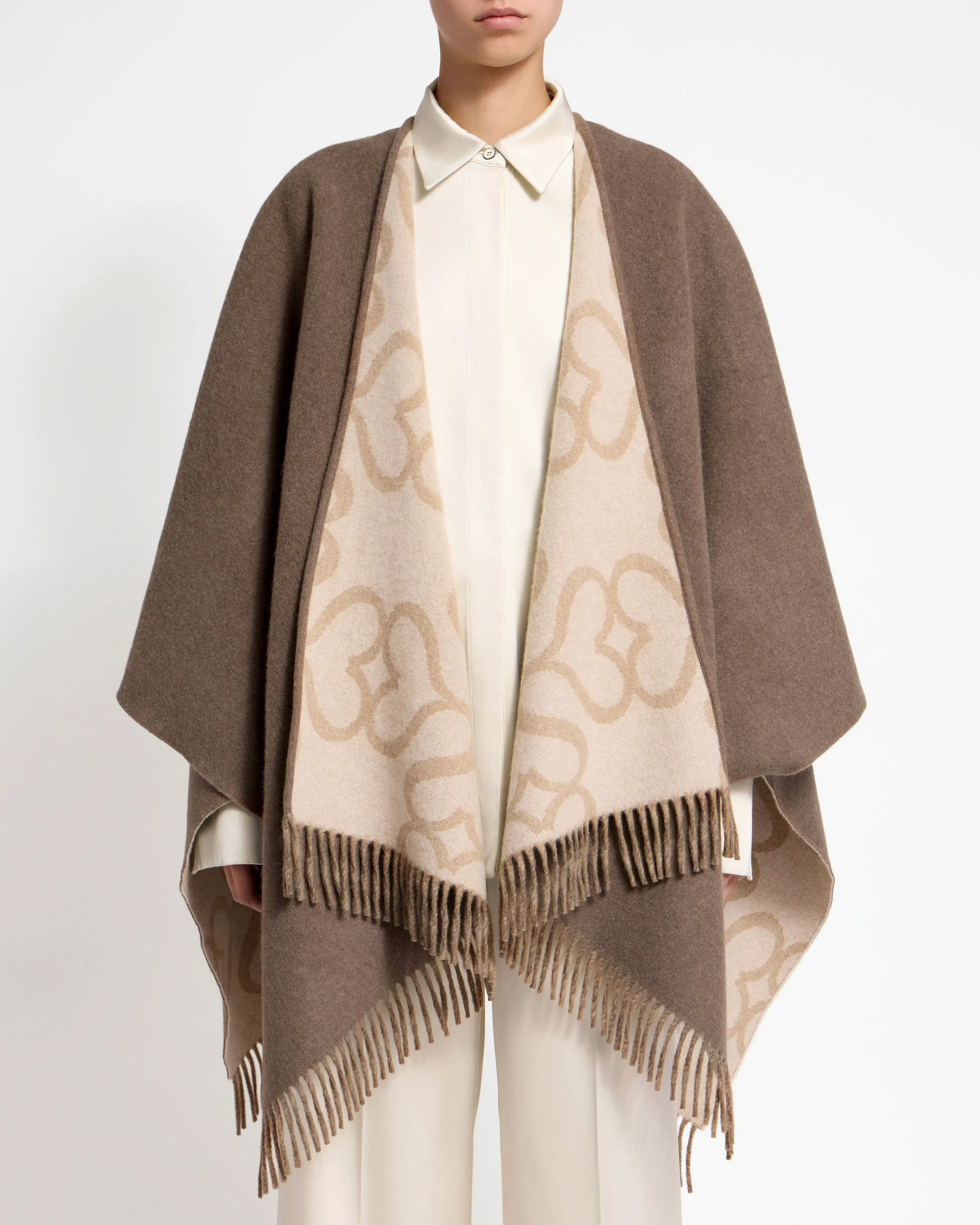 Strathberry Monogram Reversible Cape - Coffee Jacquard