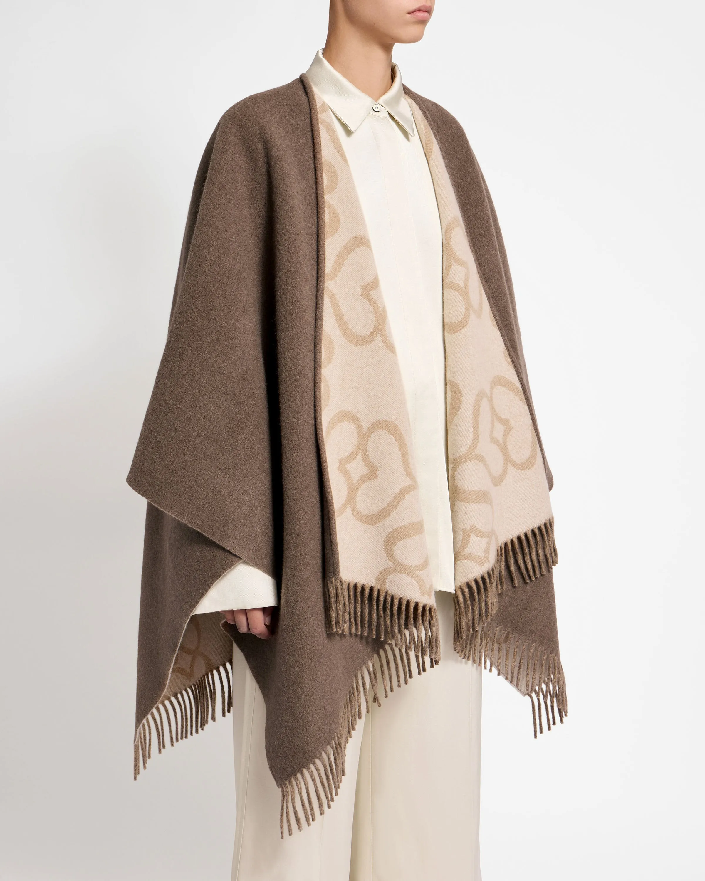 Strathberry Monogram Reversible Cape - Coffee Jacquard