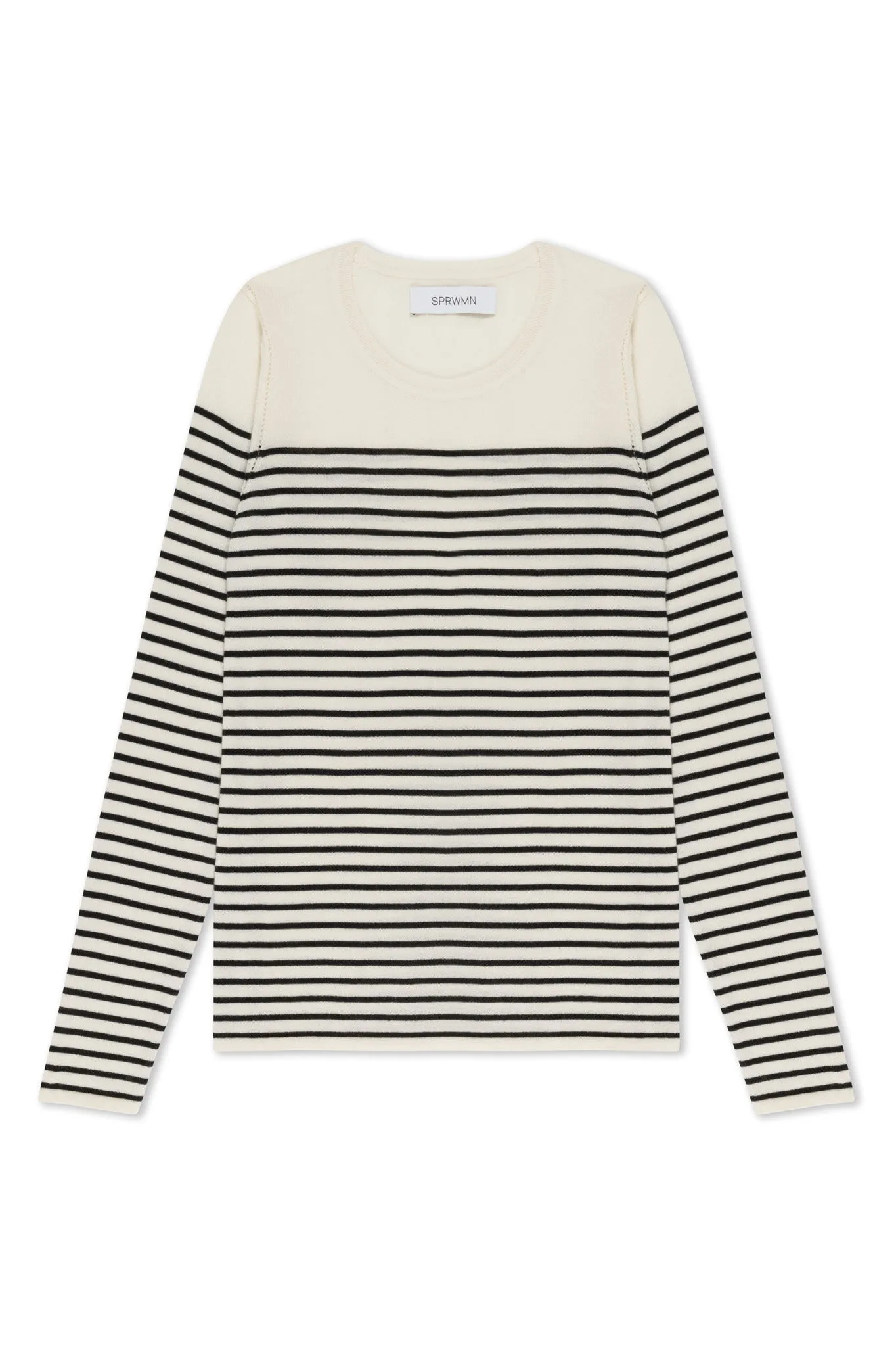 Striped Ivory Cashmere Fitted Crew Neck Sweater