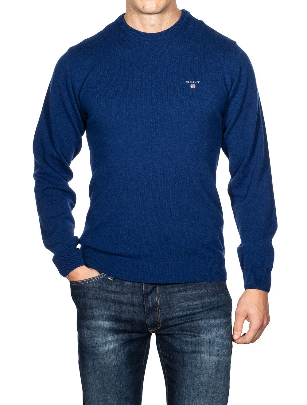 Super Fine Lambswool Crew Neck Sweater College Blue