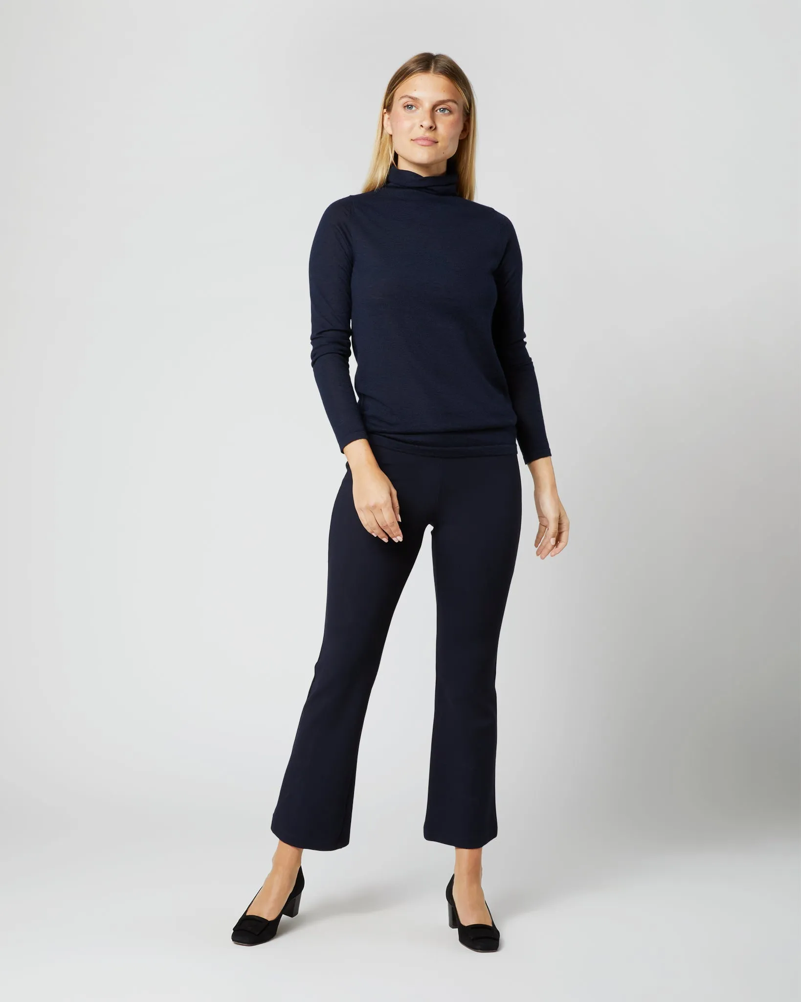 Superfine Funnel-Neck Sweater in Navy Cashmere