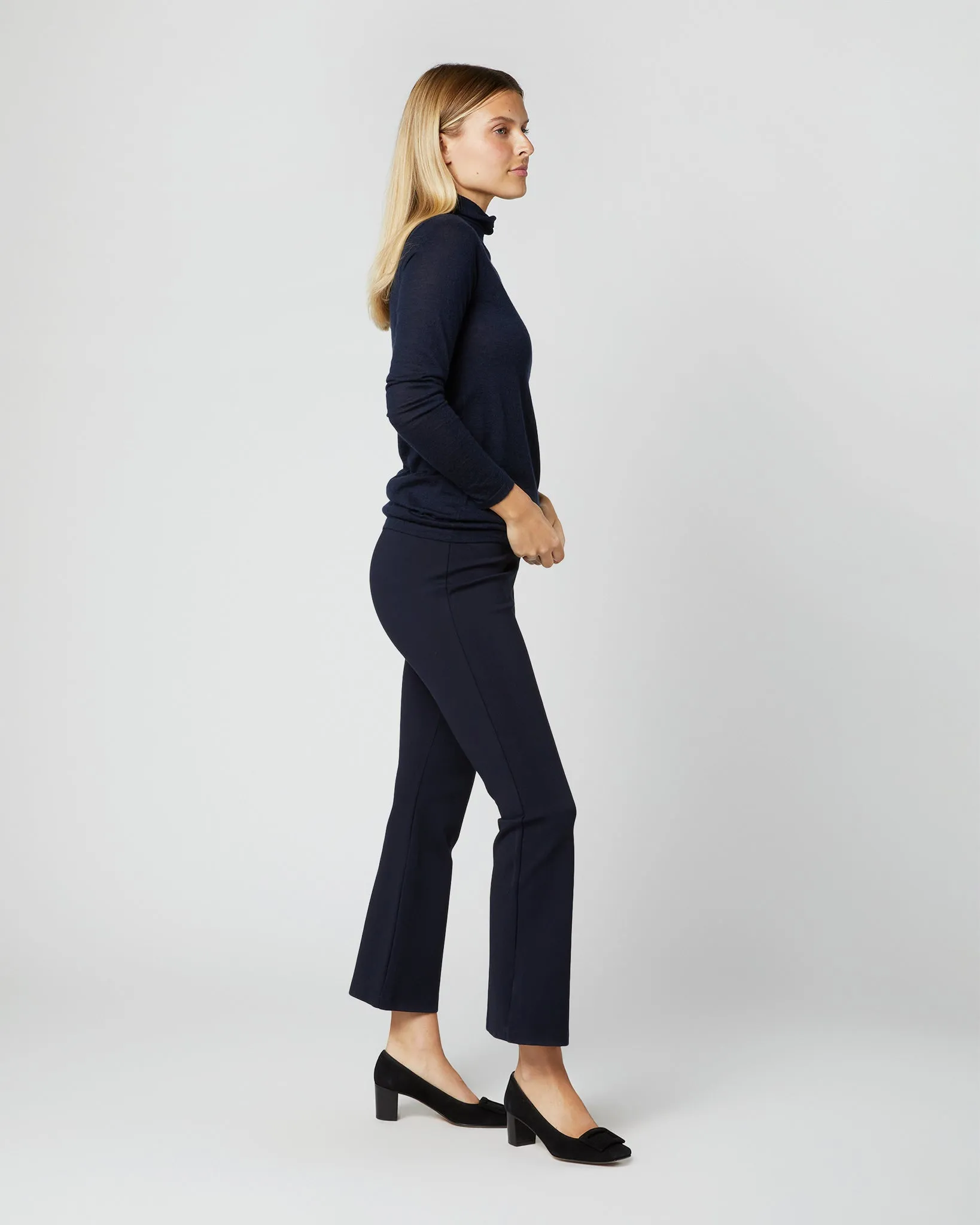 Superfine Funnel-Neck Sweater in Navy Cashmere