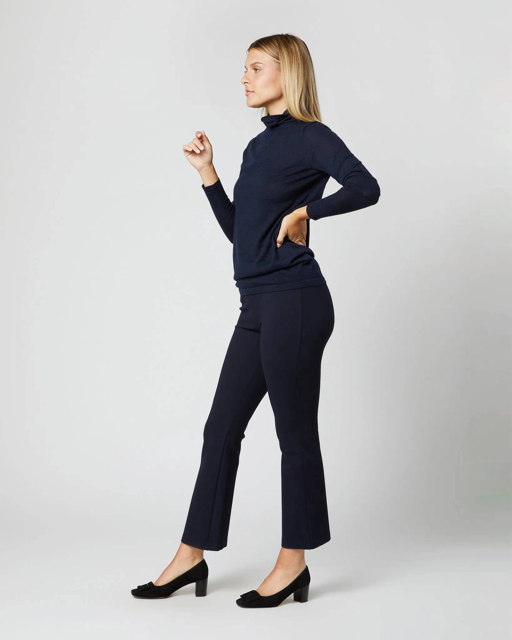 Superfine Funnel-Neck Sweater in Navy Cashmere