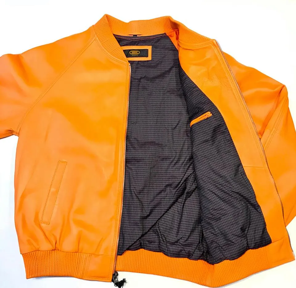 Tangerine Naked Lambskin Bomber Jacket