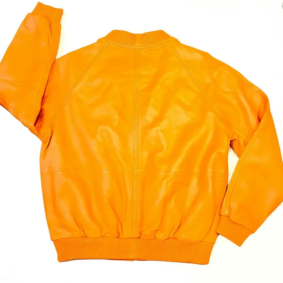 Tangerine Naked Lambskin Bomber Jacket