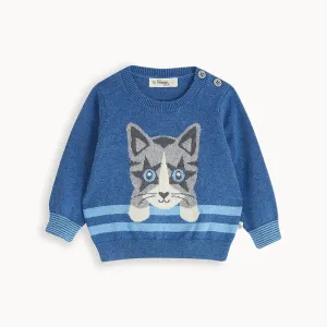 The Bonnie Mob Darling Cat Intarsia Sweater Blue