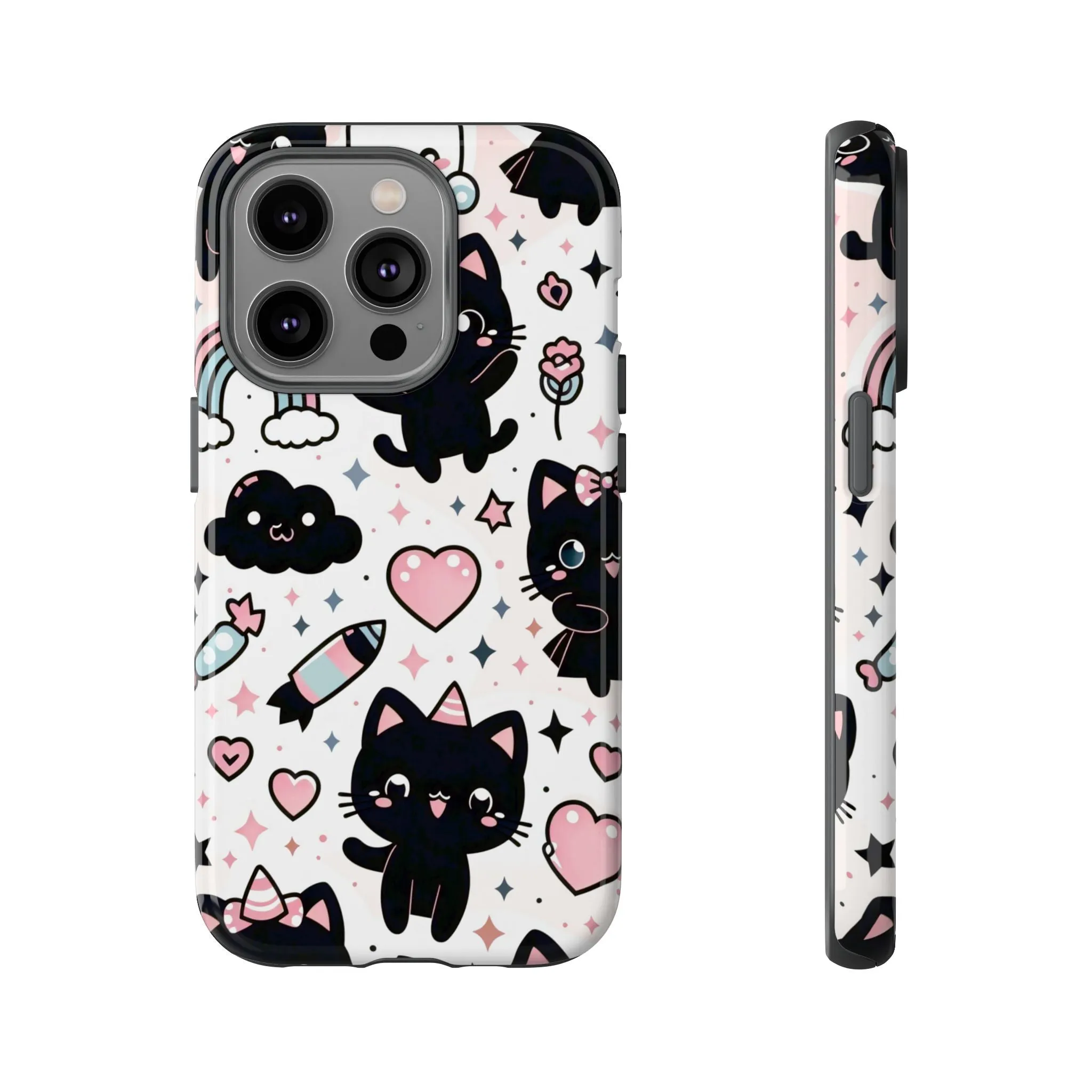 The Ultimate Kawaii Cell Phone Case: Spoil your phone with a pink background and black cats...because why not?