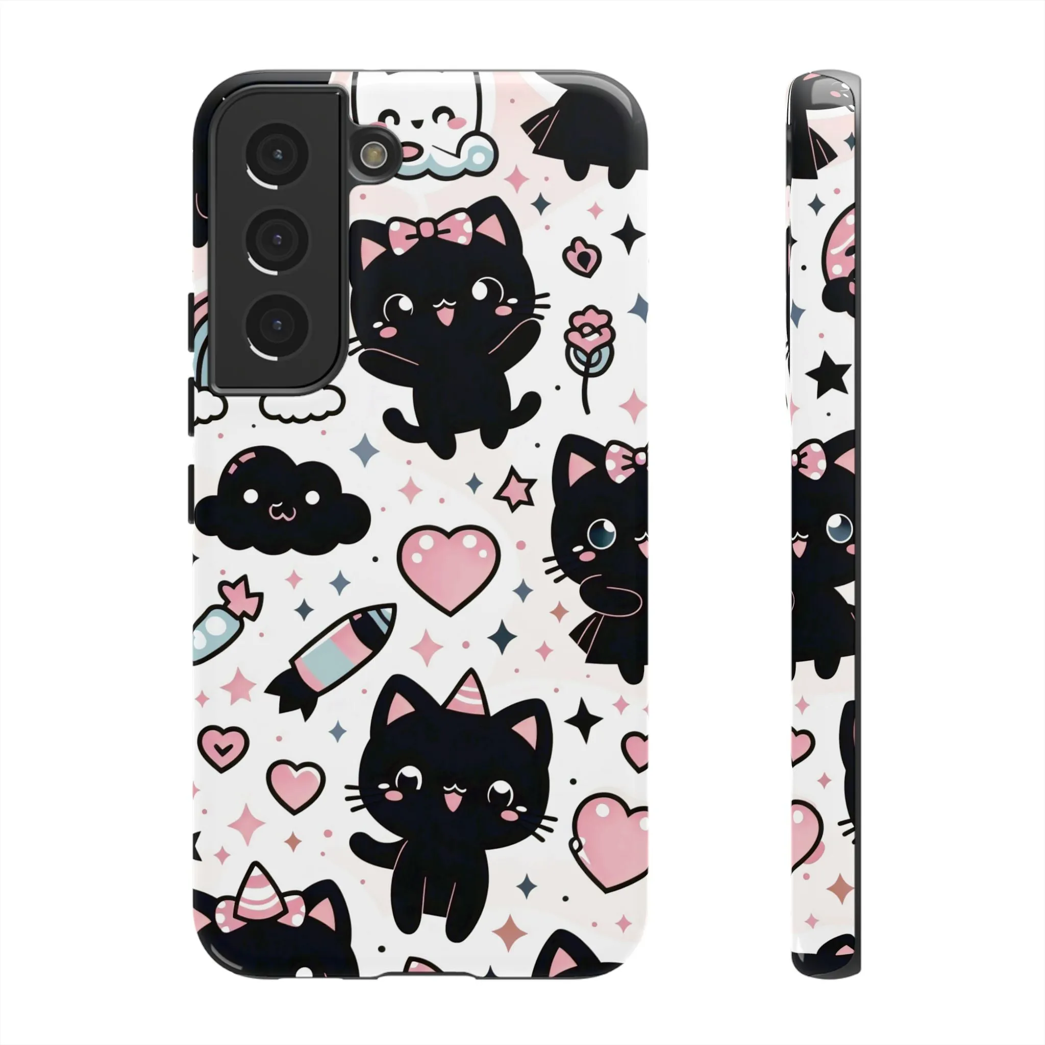 The Ultimate Kawaii Cell Phone Case: Spoil your phone with a pink background and black cats...because why not?