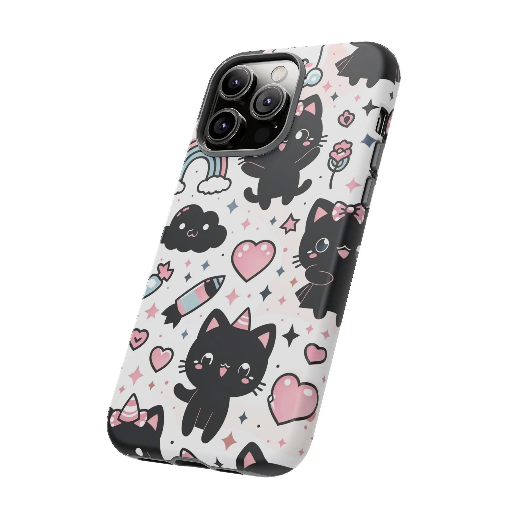 The Ultimate Kawaii Cell Phone Case: Spoil your phone with a pink background and black cats...because why not?