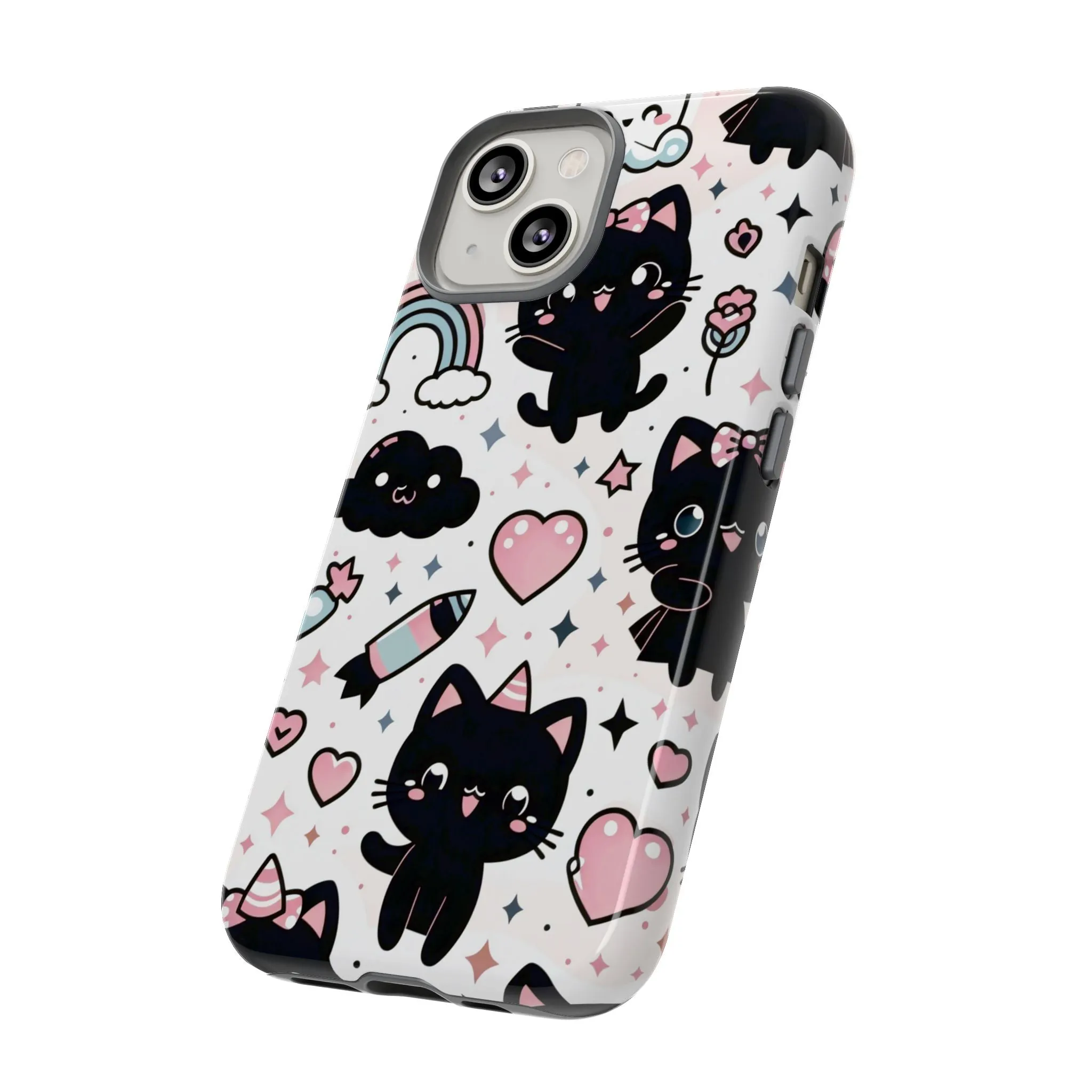 The Ultimate Kawaii Cell Phone Case: Spoil your phone with a pink background and black cats...because why not?